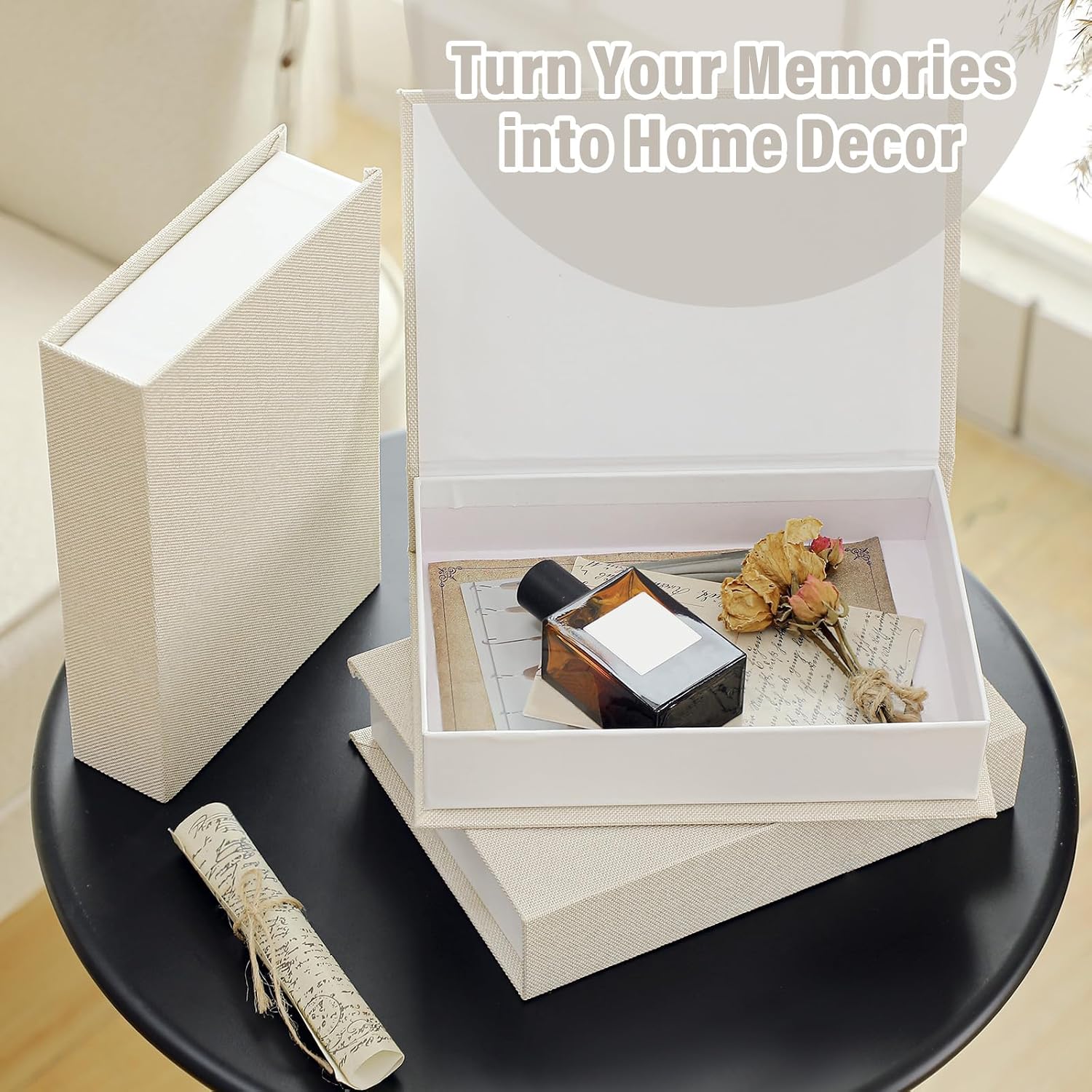 Fake Book Box Neutral Linen Book Box Decorative Faux Prop / 8.6 x 6.1 x 1.8 / Rice White / Set of 3