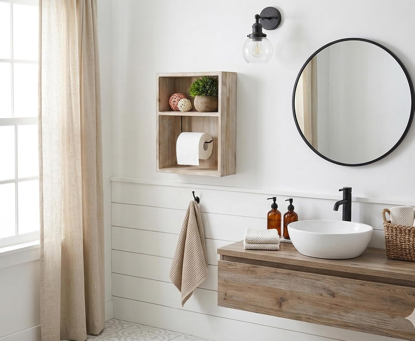 Wall Mount Toilet Paper Holder, Decorative Tissue Paper Roll Dispenser Floating Shelf, Recessed Cubby Box Bracket