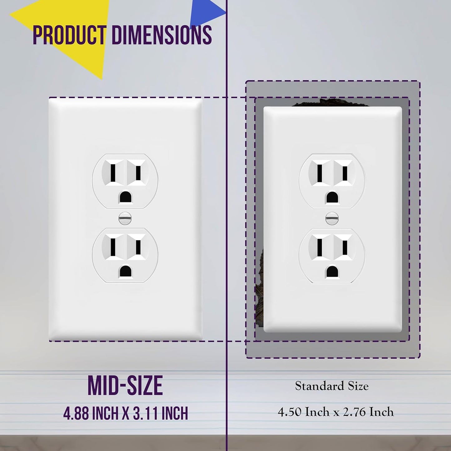ENERLITES Duplex Receptacle Outlet Wall Plate, Electrical Outlet Cover, Midway Size 1-Gang 4.88" x 3.11", Unbreakable