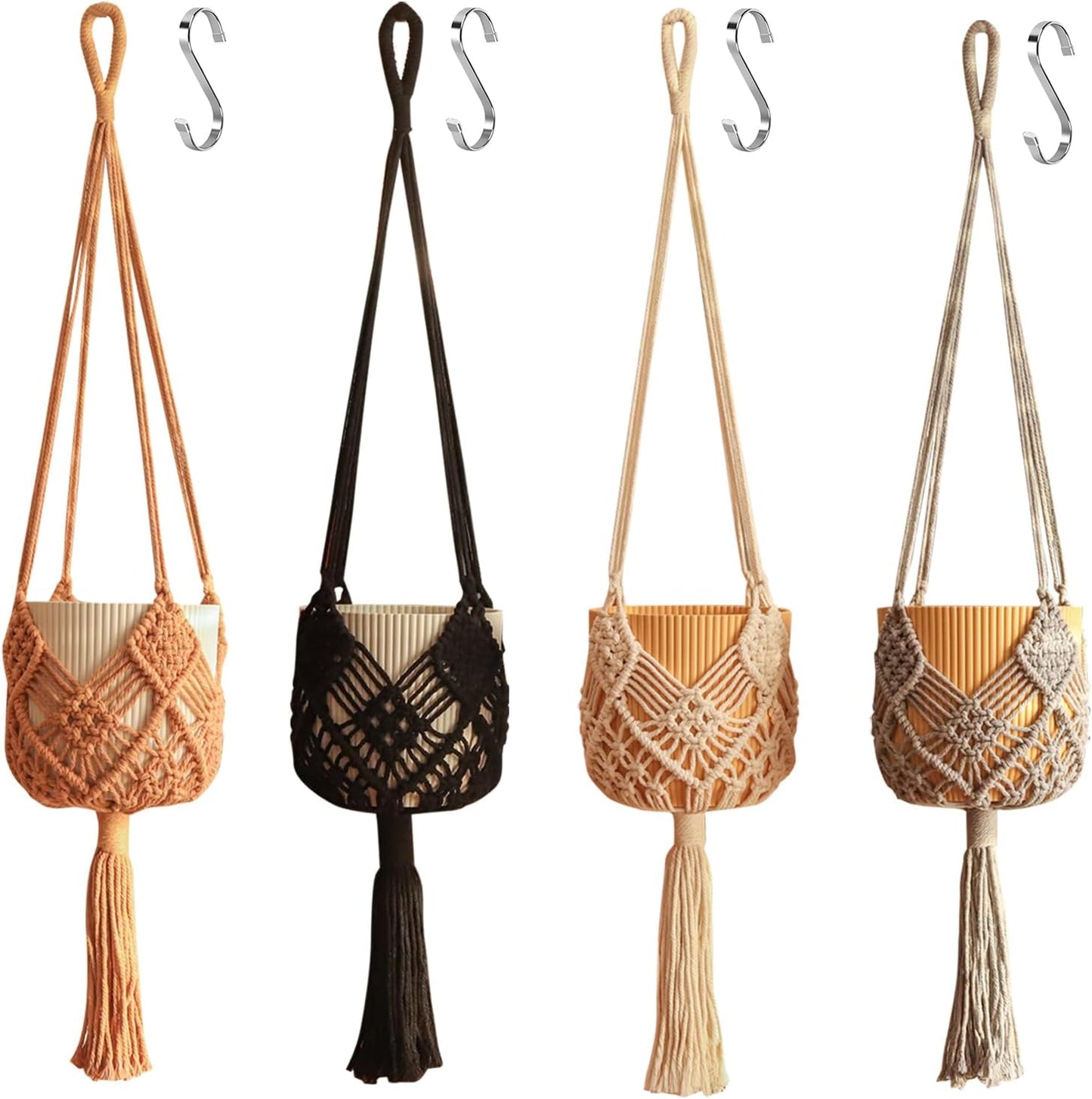 4Packs Macrame Plant Hangers Indoor Macrame for up to Pot Crochet Boho Plant / 4colors / 8 Inch