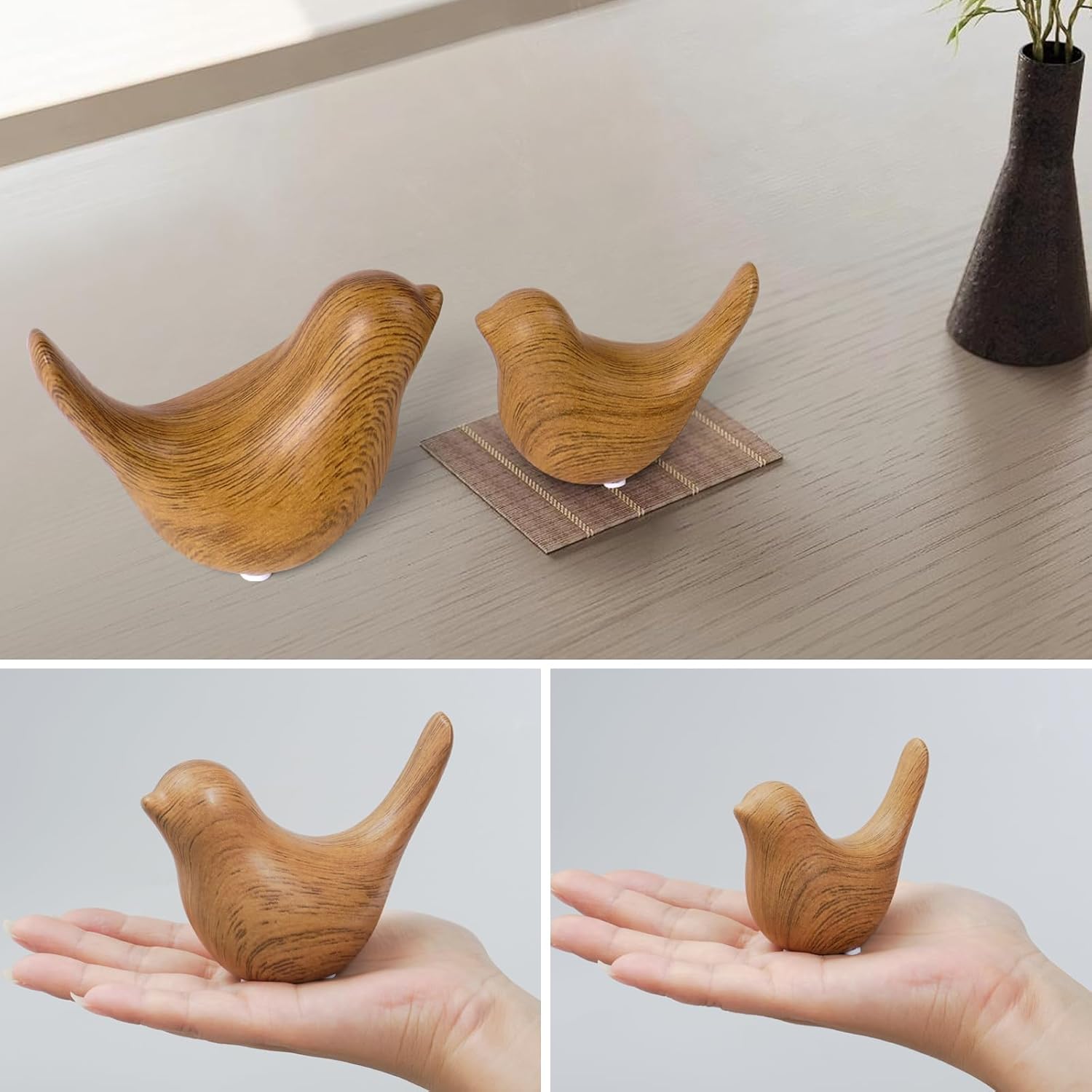 Wood Look Ceramic Birds Statues Home Decor Modern Style Decorative Ornaments / Wood-look / Set of 2