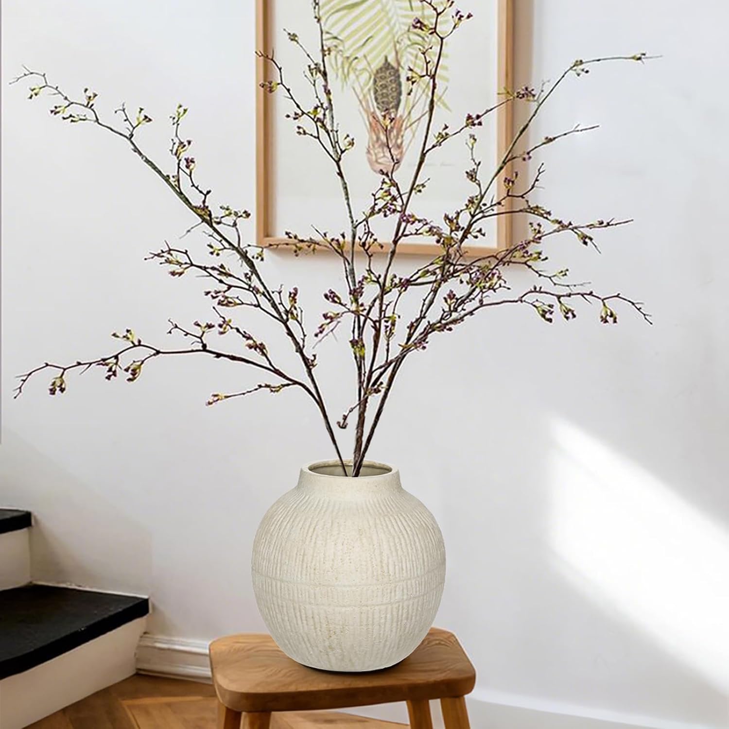 Wide Ceramic Vase for Cafe Centerpiece / 7" Cream White