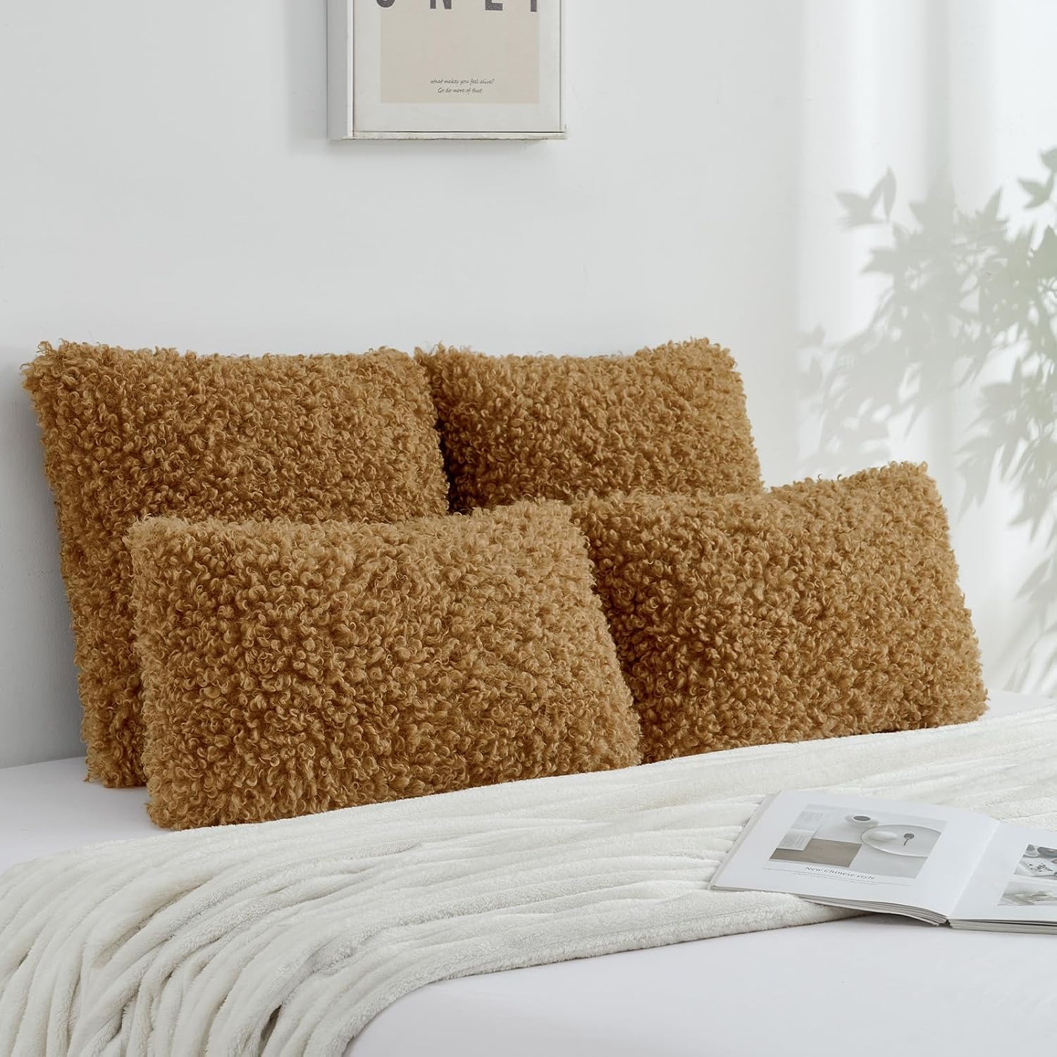 Decorative Throw Pillow Covers / Camel / 18 x 18 / Set of 2