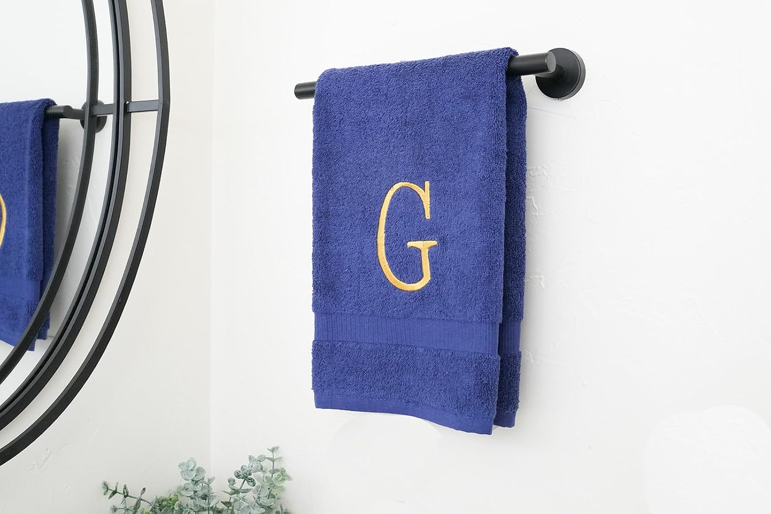 Navy with Gold Monogrammed Hand Towels for Bathroom - Set of 2 Letter G | Luxury Hotel Quality Initial Towels For