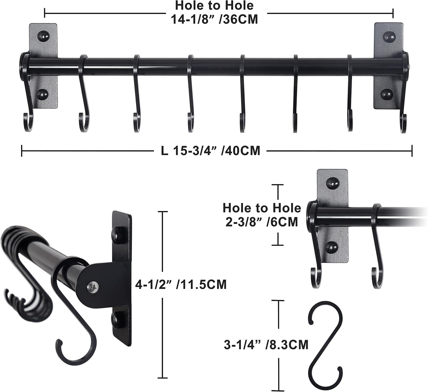 Kitchen Utensil Holder Hanger, Pot and Pan Rack Wall Mounted, Kitchen Rail with 8 Hooks for Hanging Cooking Utensils