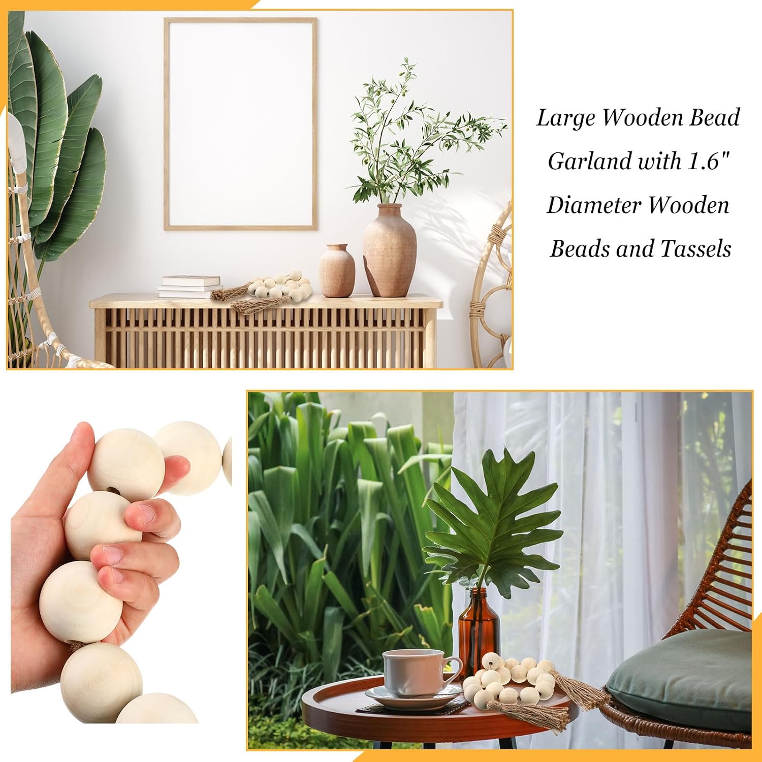 Large Wood Bead Garland / White / Set of 2