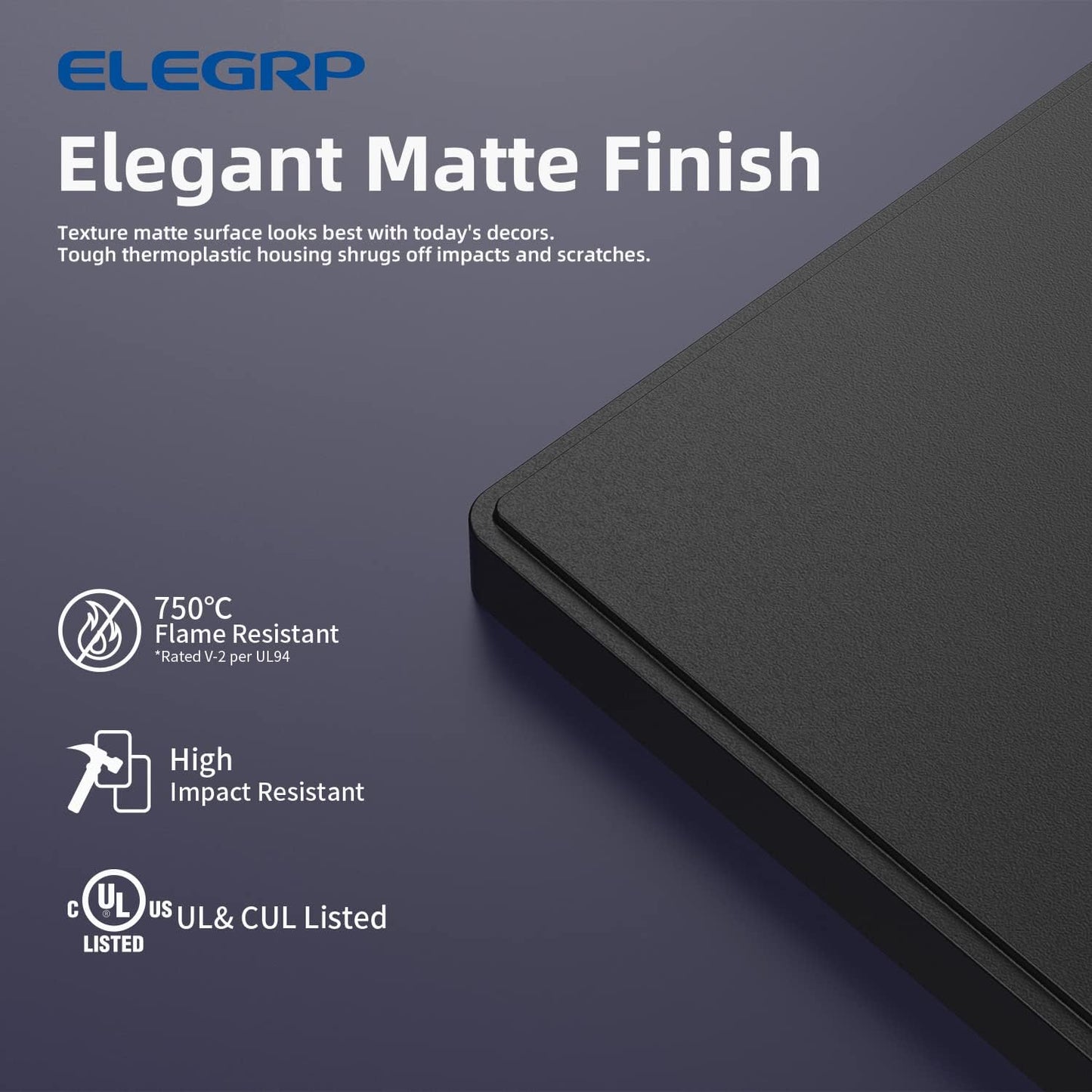 ELEGRP 2-Gang Screwless Decorative Wall Plates, Mid-Size Cover Plates, Unbreakable Thermoplastic Faceplate Cover for