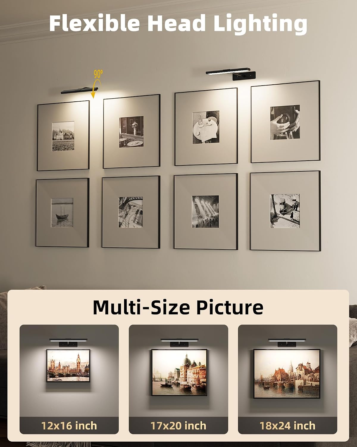 EZVALO Picture Light for Wall, 13'' Black Rechargeable 4800mAh Battery Lights Wireless with IR Remote, Magnetic LED Art