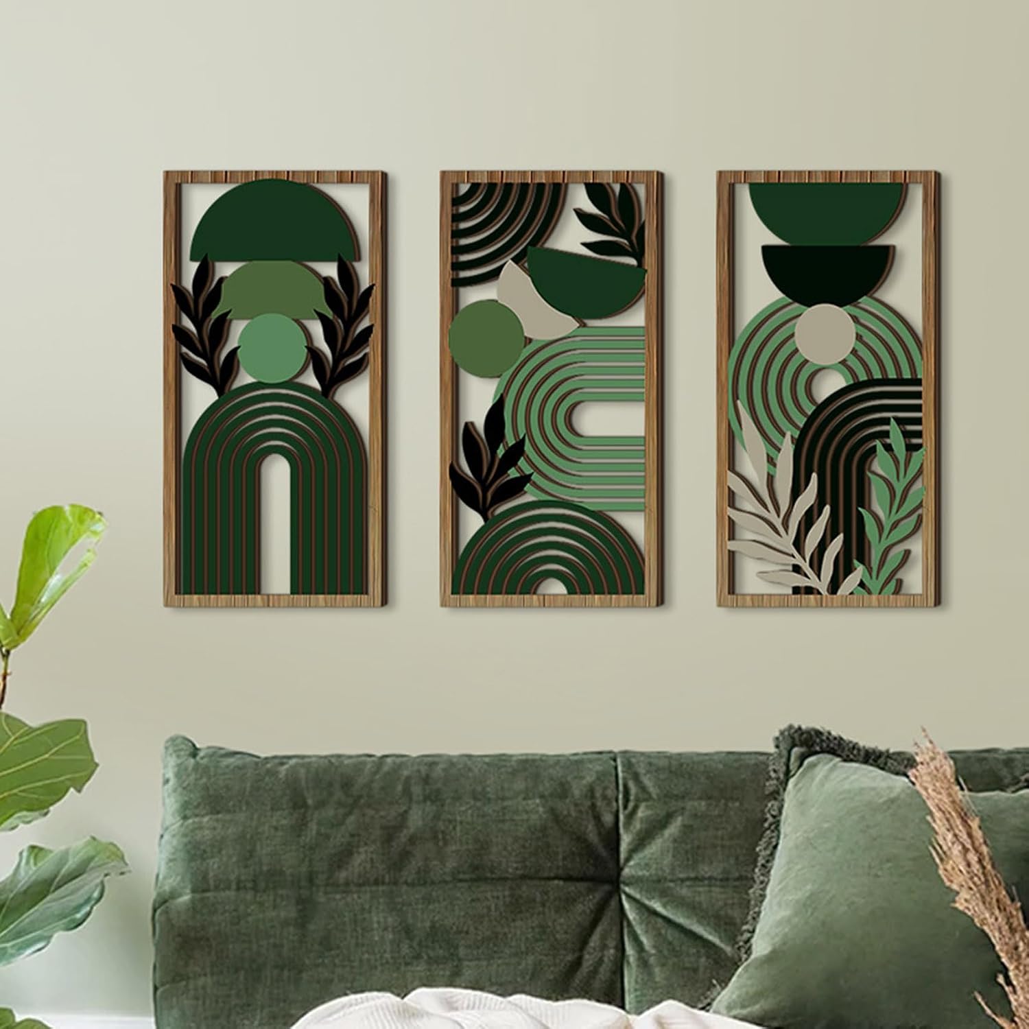 Modern Geometric Wall Art / 11.8"L x 5.9"W / Green / Set of 3