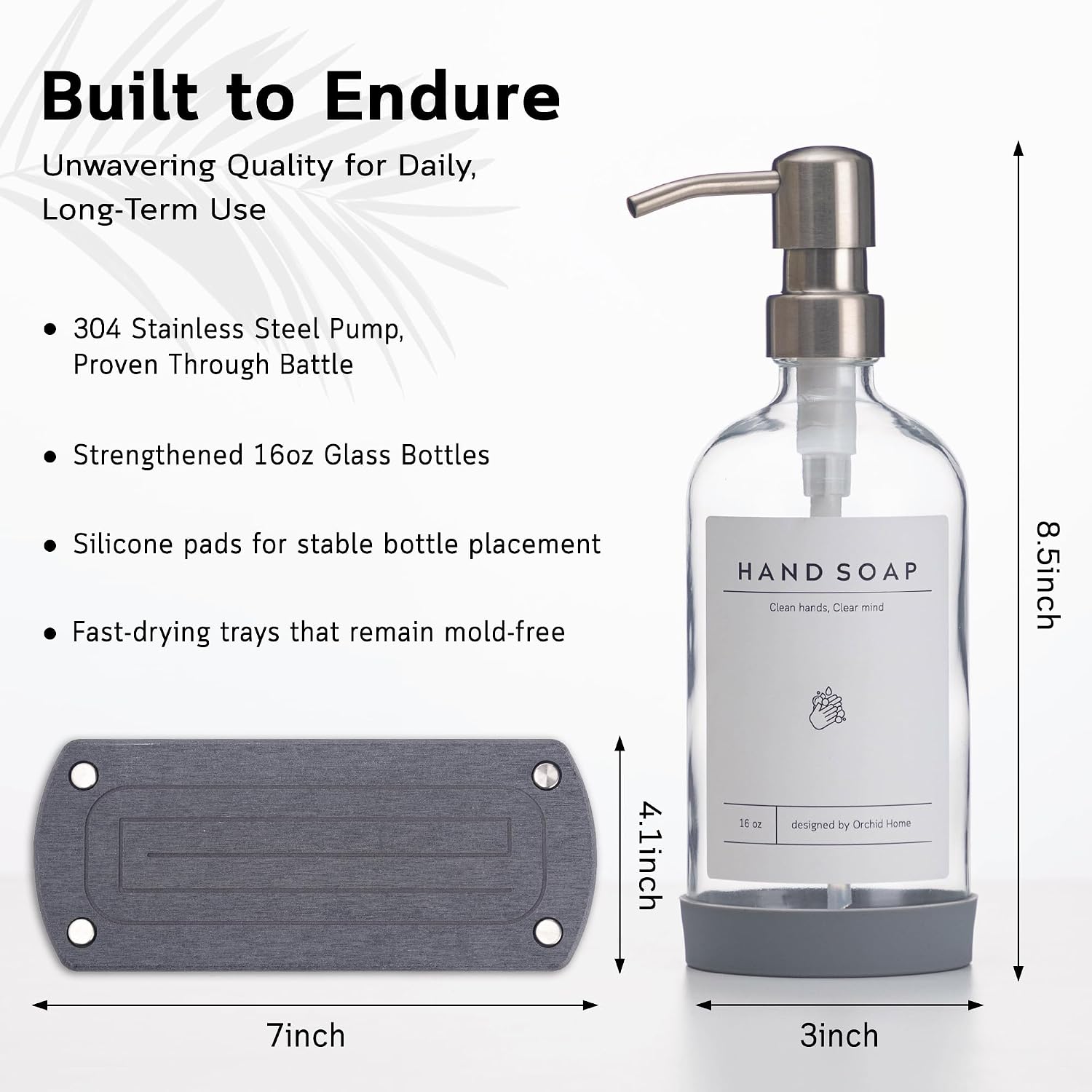 [Luxury] Kitchen Soap Dispenser Set - 16OZ Clear Glass Bottle, Stainless Steel Pump, Instant Dry Tray, Waterproof