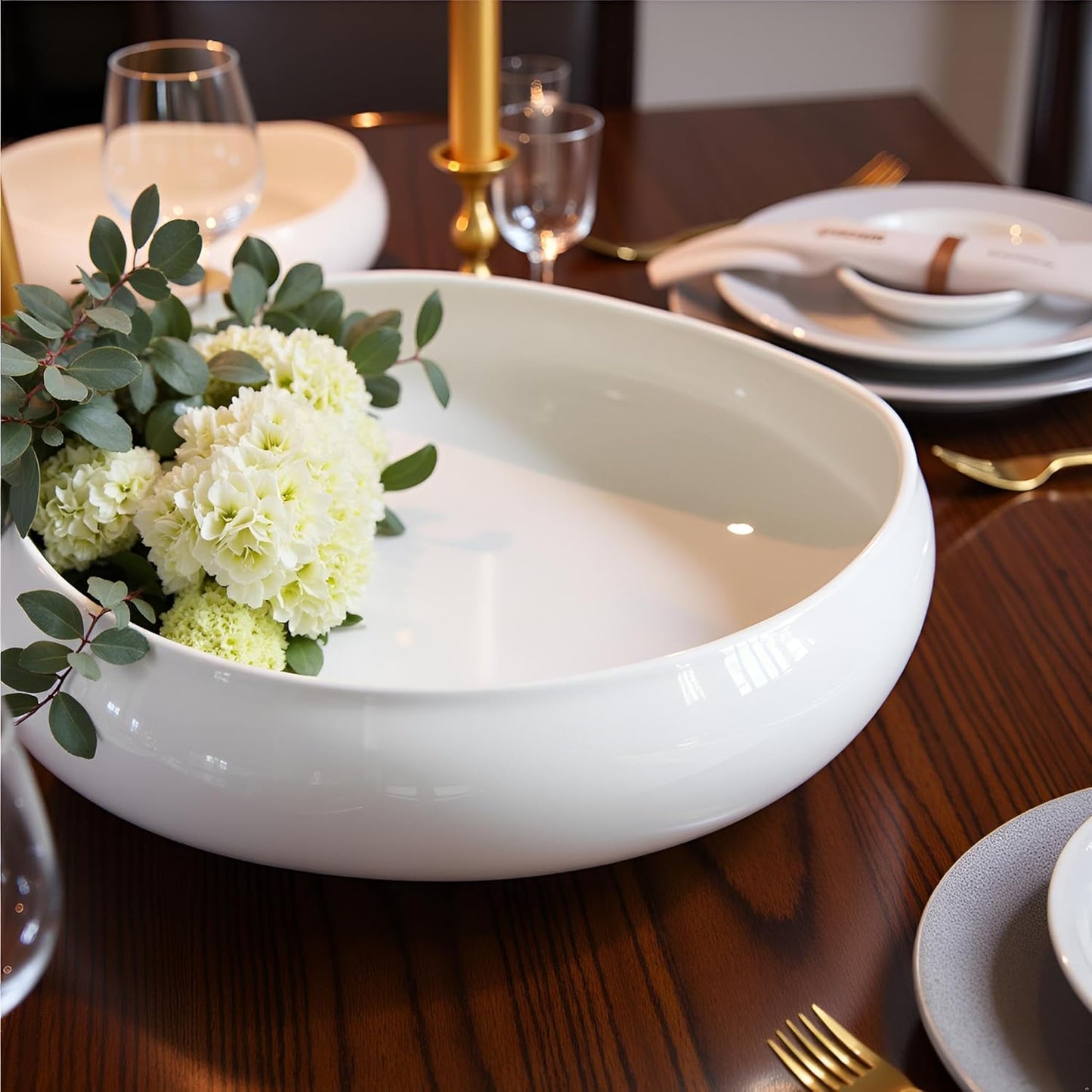 Decorative Bowl Free-Form Rim Glazed Ceramic Fruit Bowl / Off-white