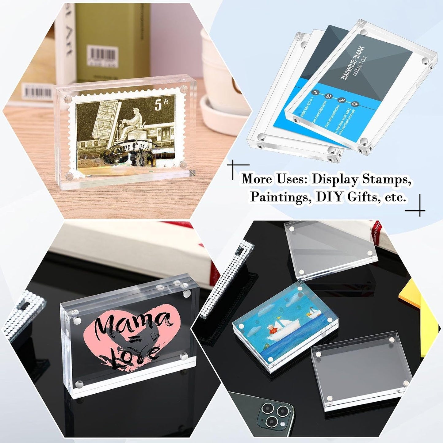 Xuhal 12 Pcs Acrylic Business Card Frame 2.5 x 3.5 Inch Picture Frames | 20mm Thickness Frameless, Clear Double Sided