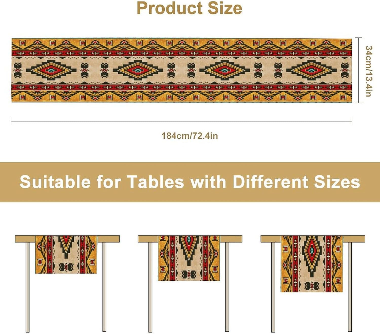 Aztec Southwest Table Runner,Ethnic Style Design Boho Geometric Pattern Printed Linen Table Runner for Home Kitchen