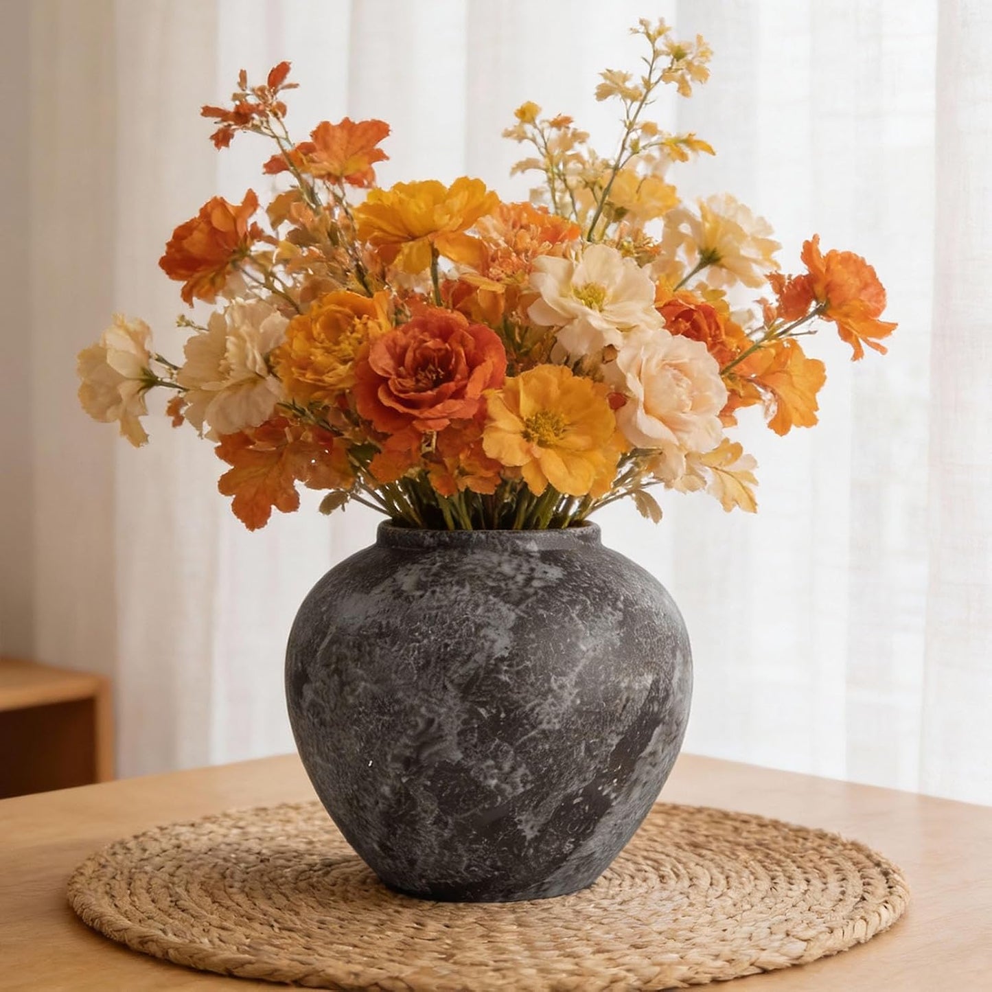 Large Rustic Black Stone Vase Home Decor / 04 - Large Rustic Brush Black / 8.8 Inch