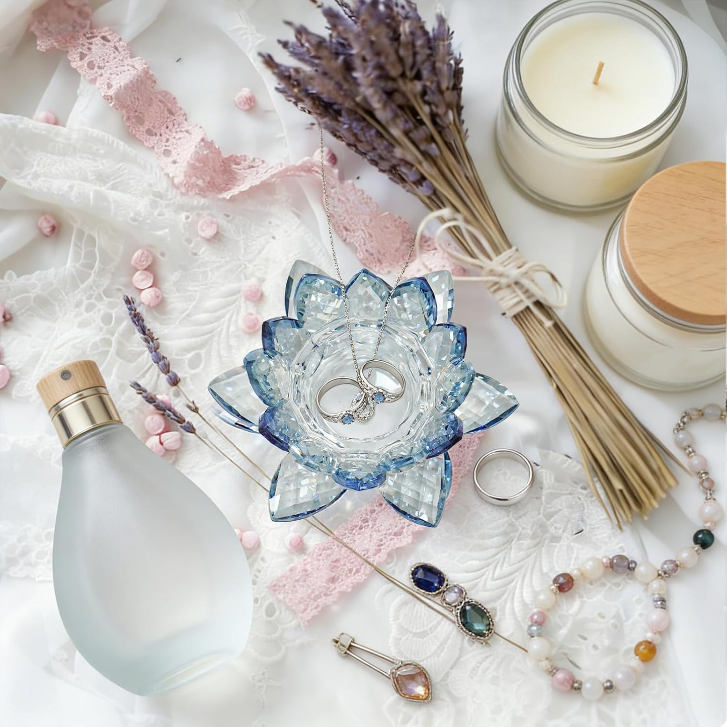 Crystal Lotus Jewelry Tray / 4.4" - Blue