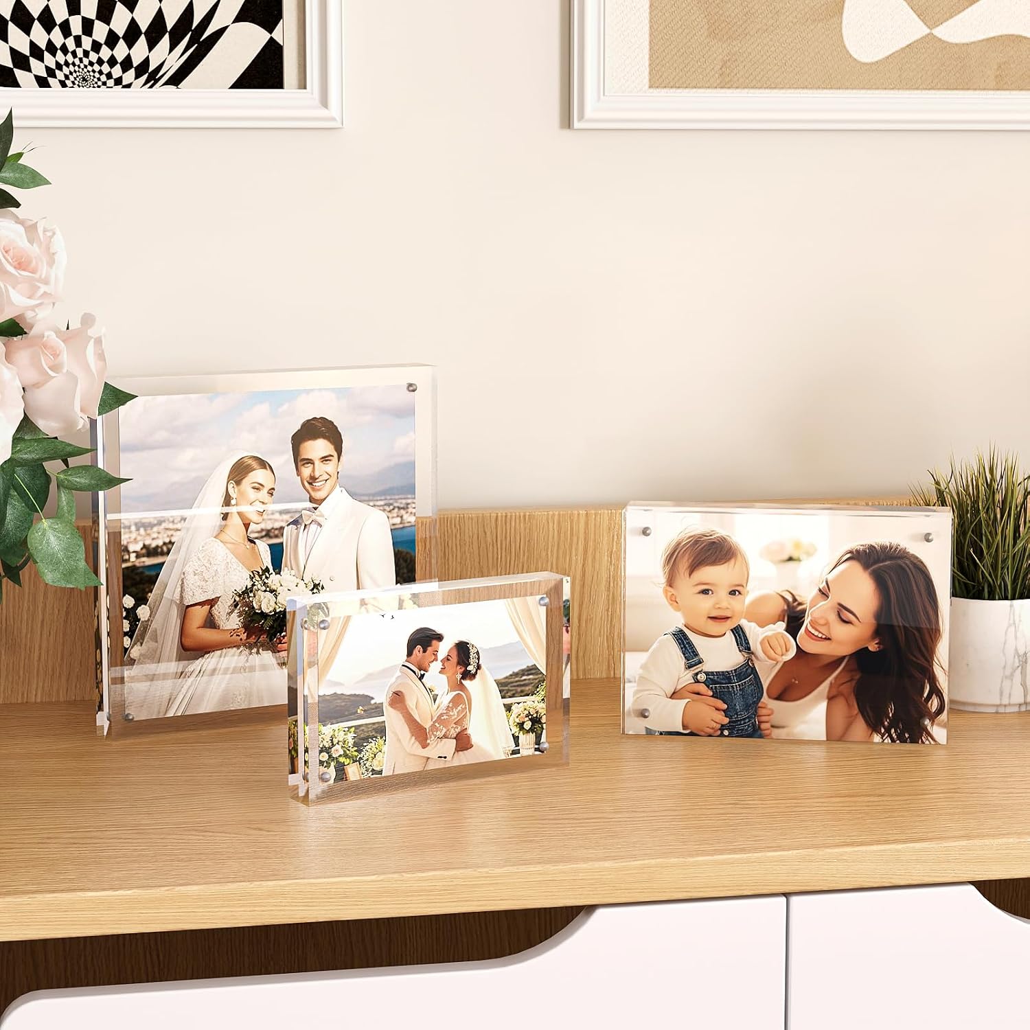 Egofine 8x10 Acrylic Frame, 20mm Thicker Frameless Clear Picture Frame, Double Sided Magnetic Picture Frame, Free