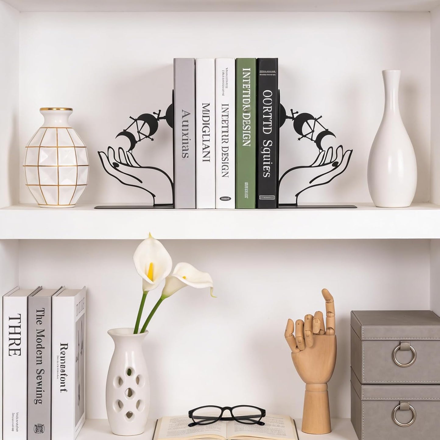Metal Moon Phases Bookends Heavy Duty Gothic Book Ends