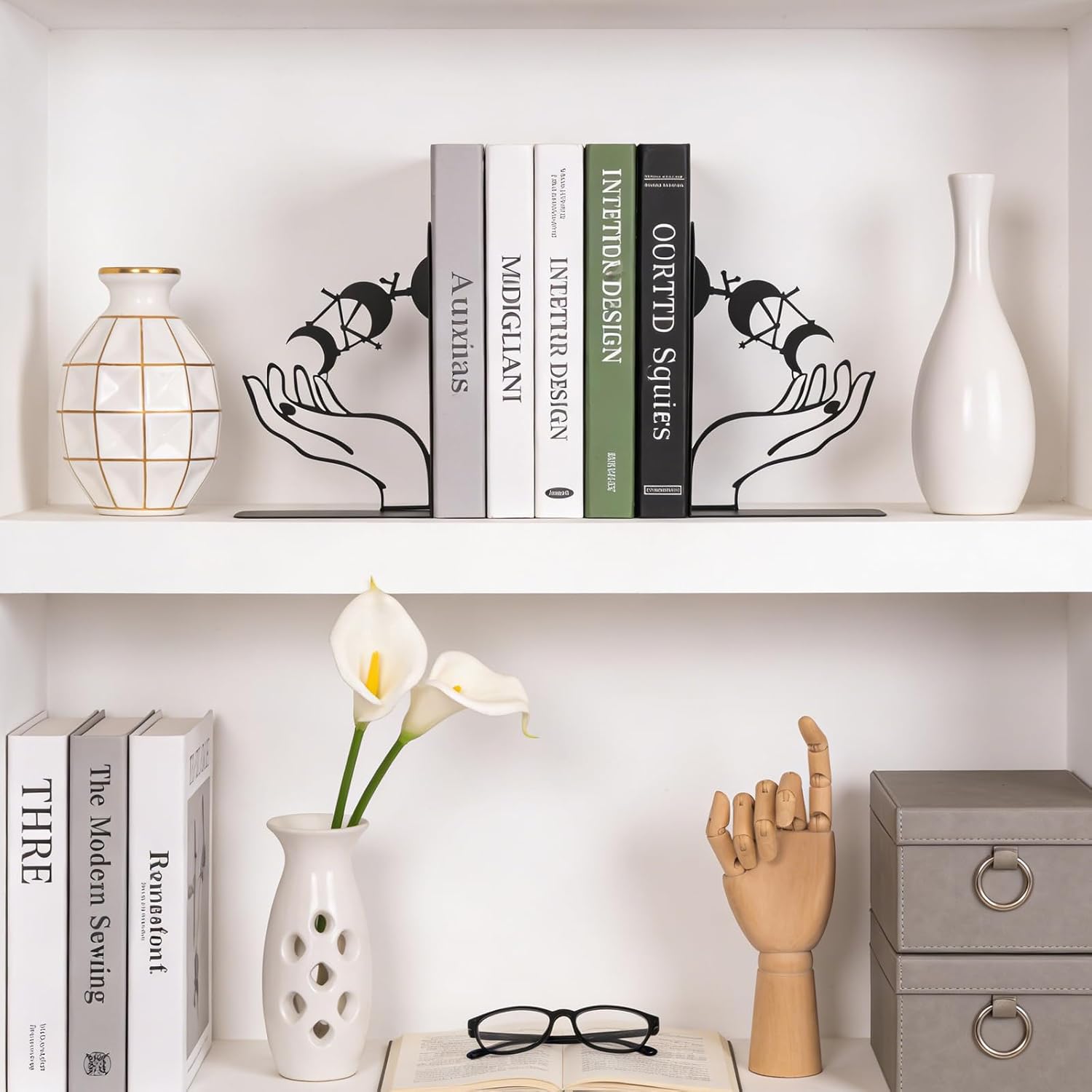 Metal Moon Phases Bookends Heavy Duty Gothic Book Ends