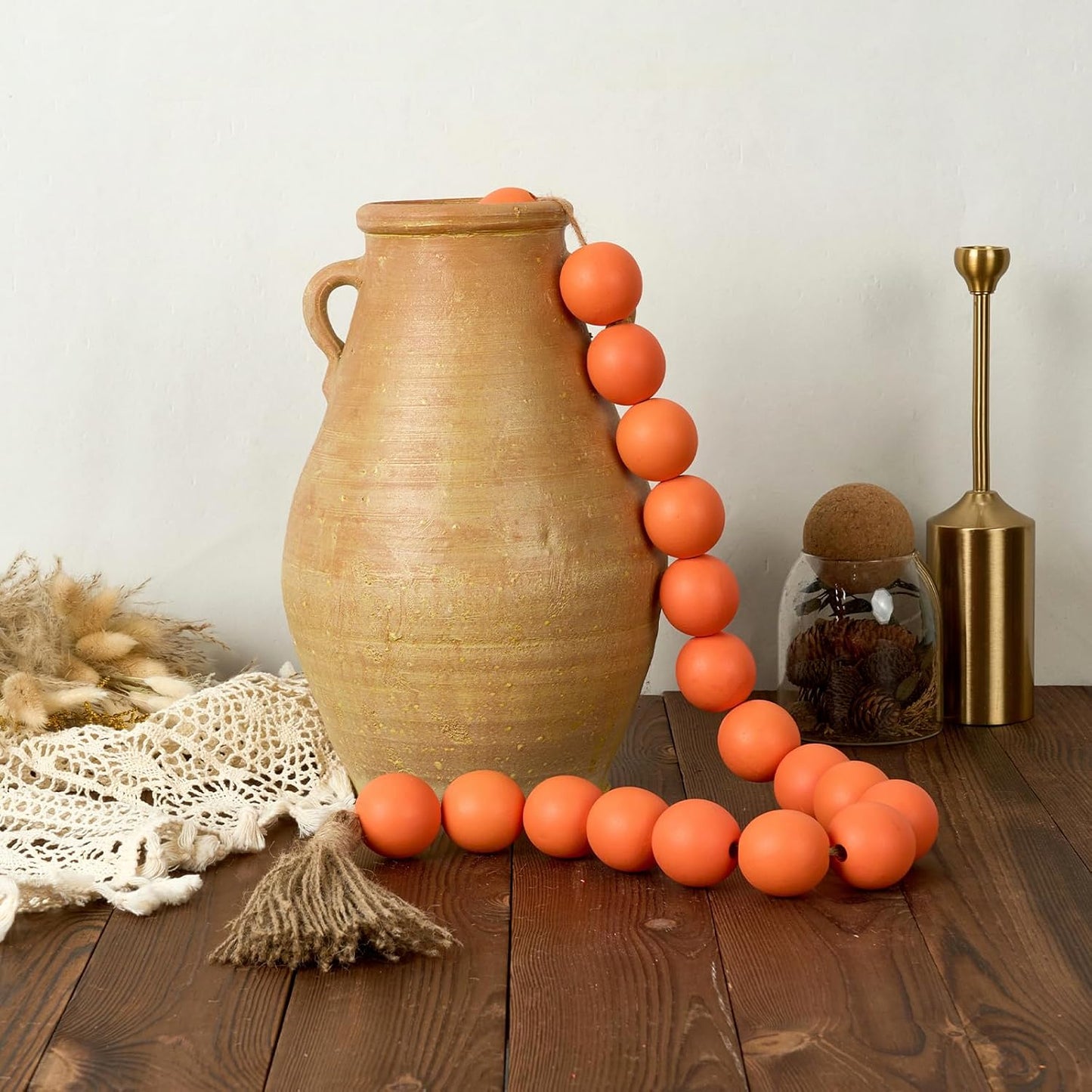 Extra Large Wood Bead Garland Orange / 8 Orange / 41 Inches