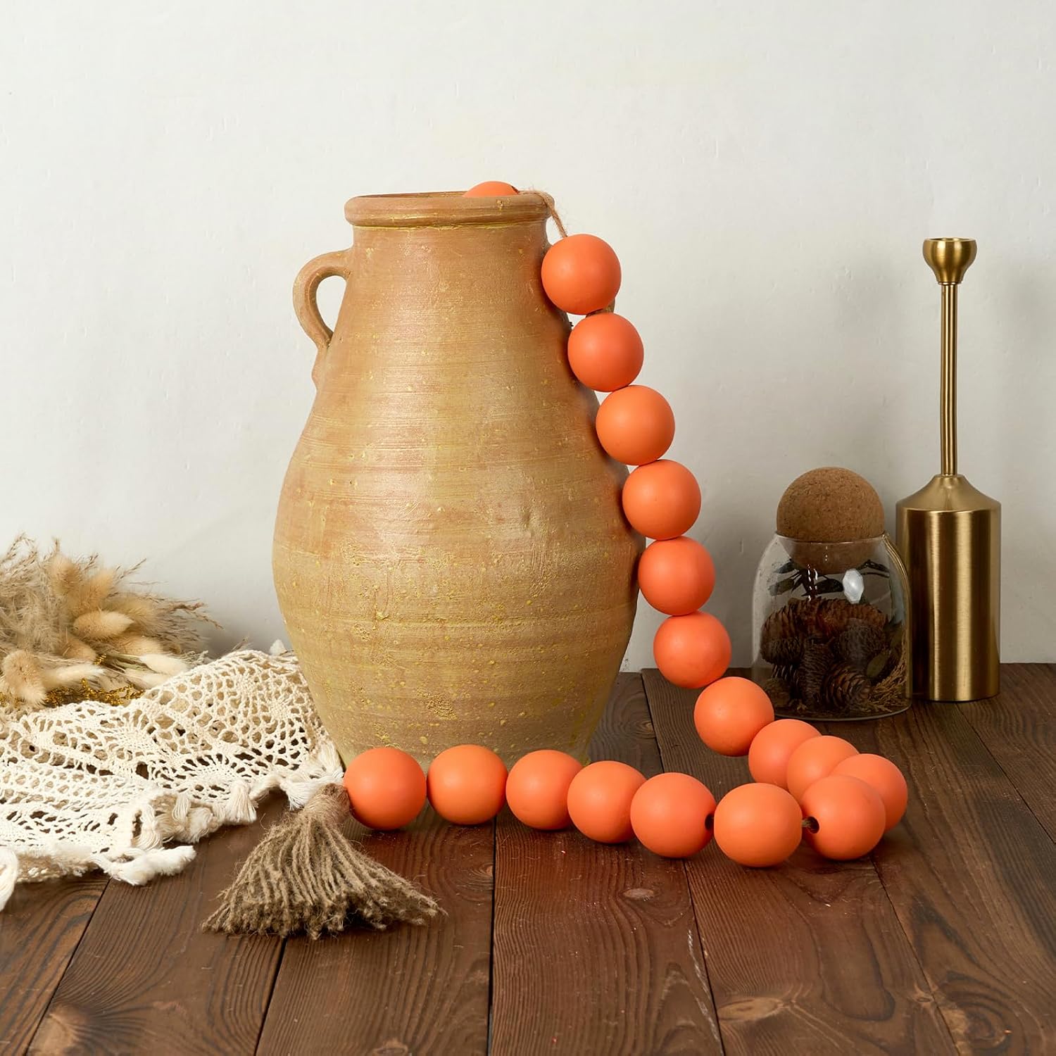 Extra Large Wood Bead Garland Orange / 8 Orange / 41 Inches