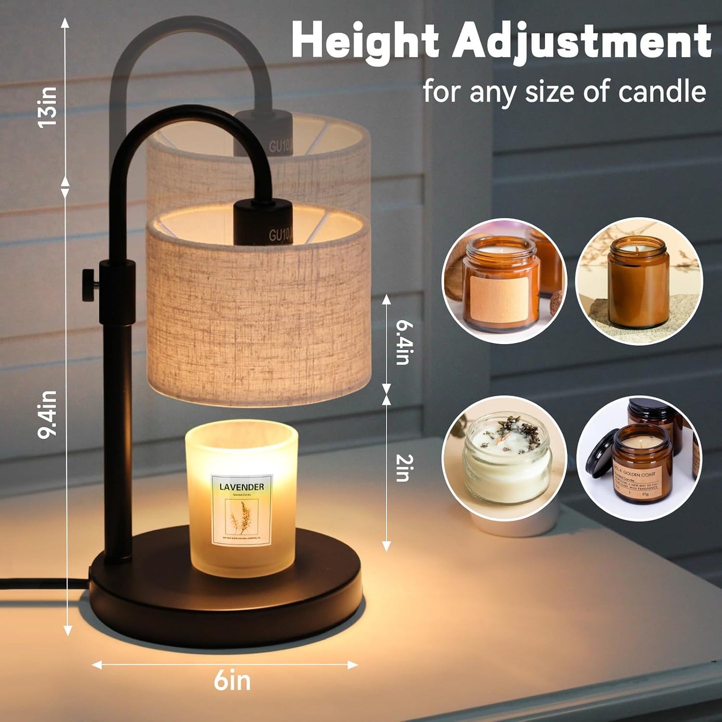FINCMY Candle Warmer Lamp with Timer, Adjustable Height Candle Wax Warmer Candle Lamp Warmer for Jar Candles, Home