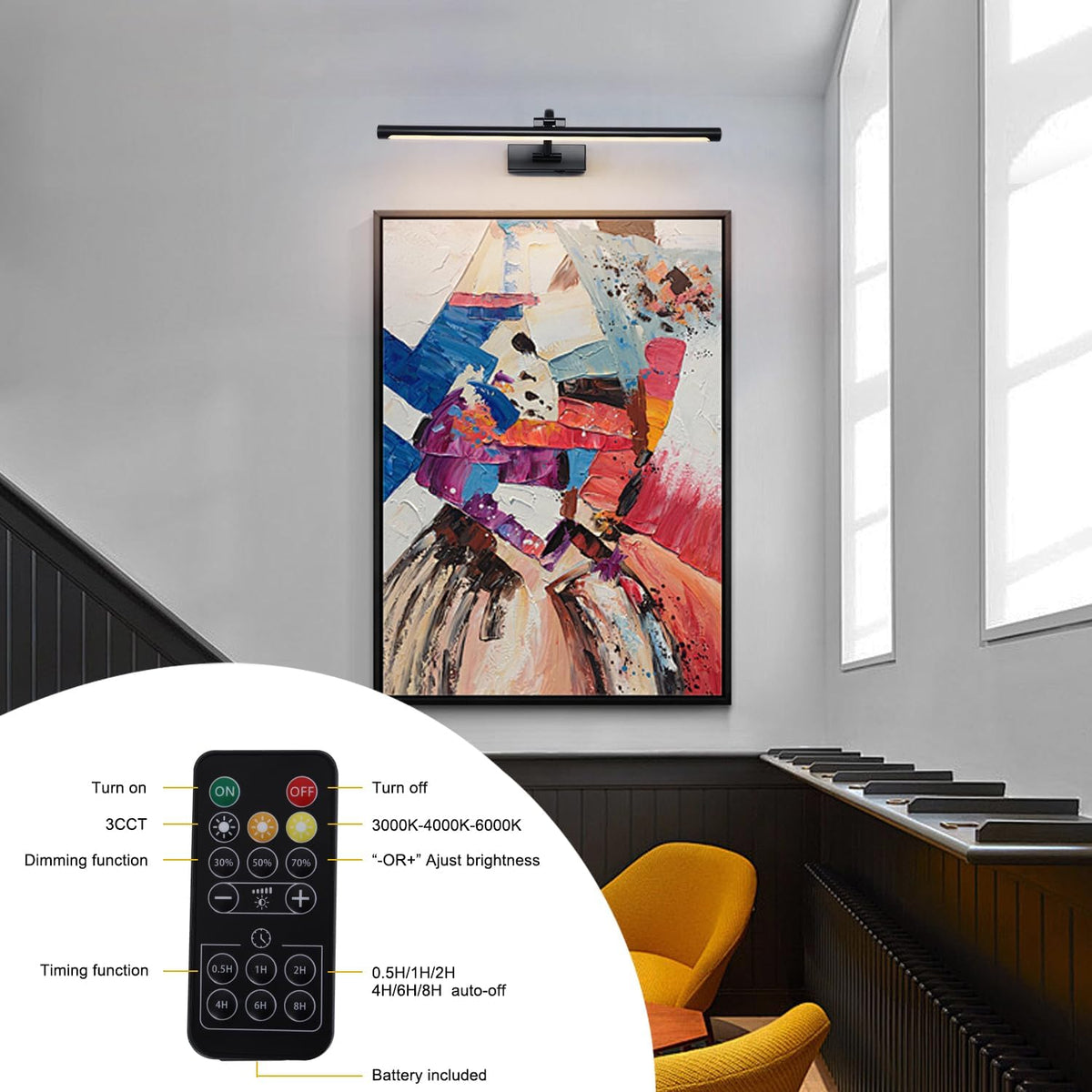 23.6 Inch Battery Operated Picture Lights for Wall Rechargeable Art Lighting for Paintings Wireless Gallery Lights with
