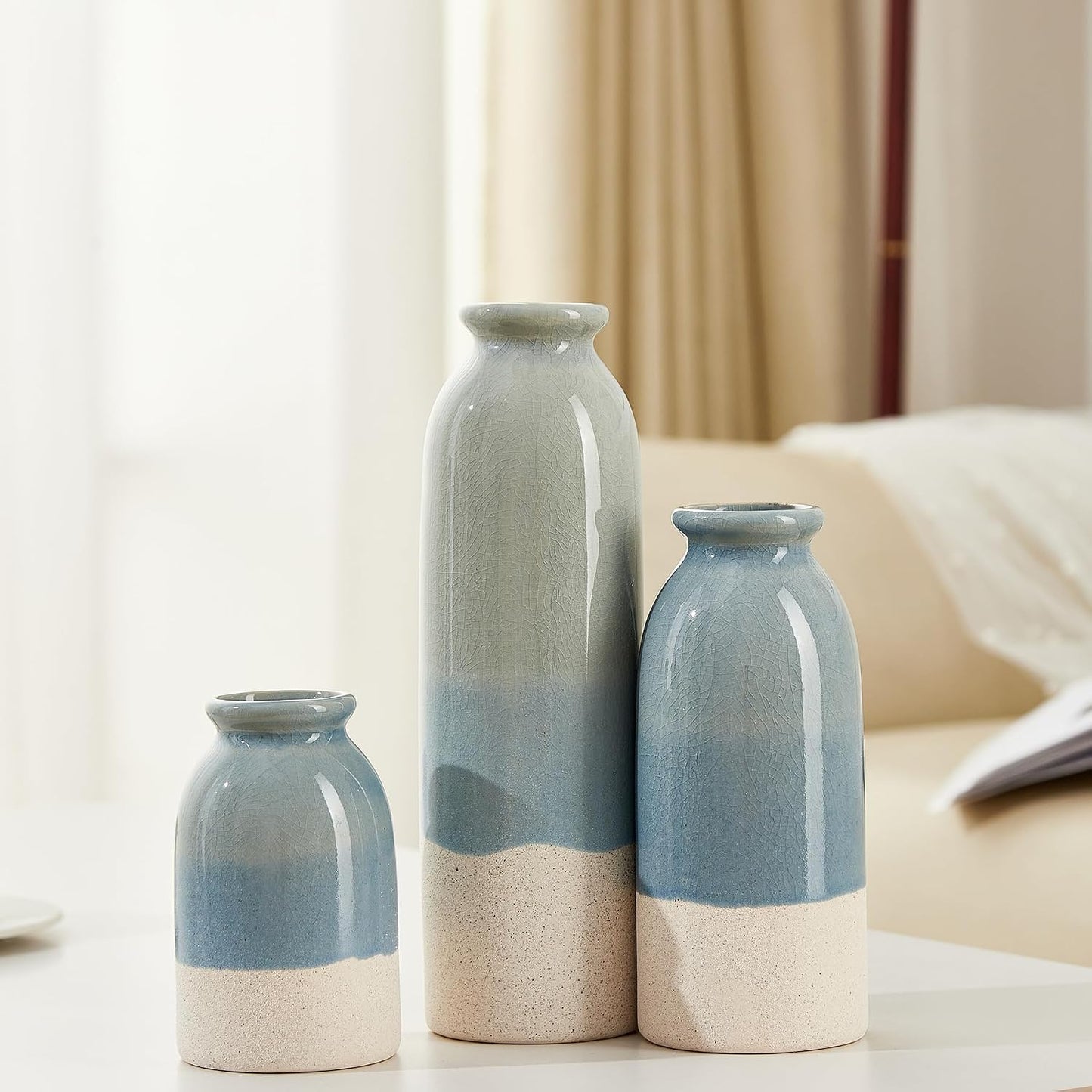 Blue Ceramic Vase / Blue-3 Sets / Set of 3