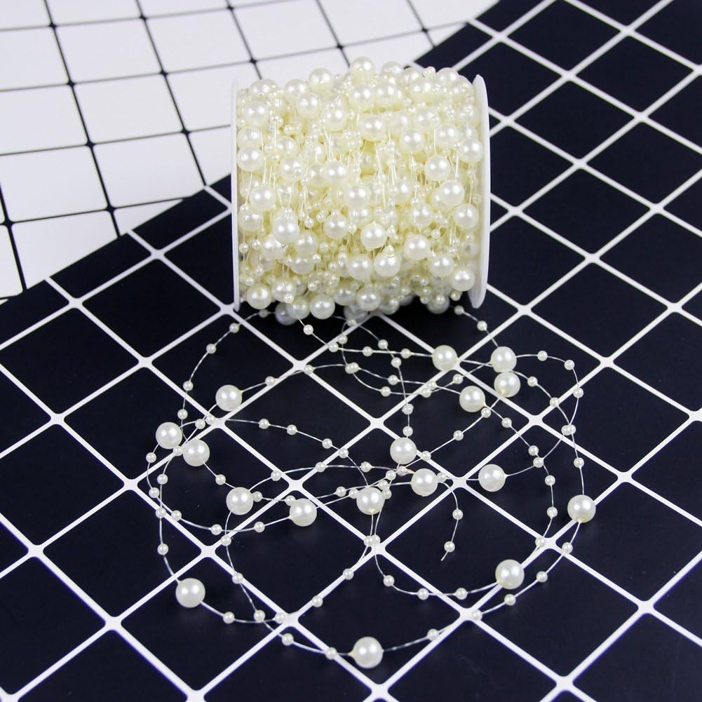 Fishing Line Artificial Pearls String Beads Chain Garland Flowers Wedding Party Decoration / Ivory