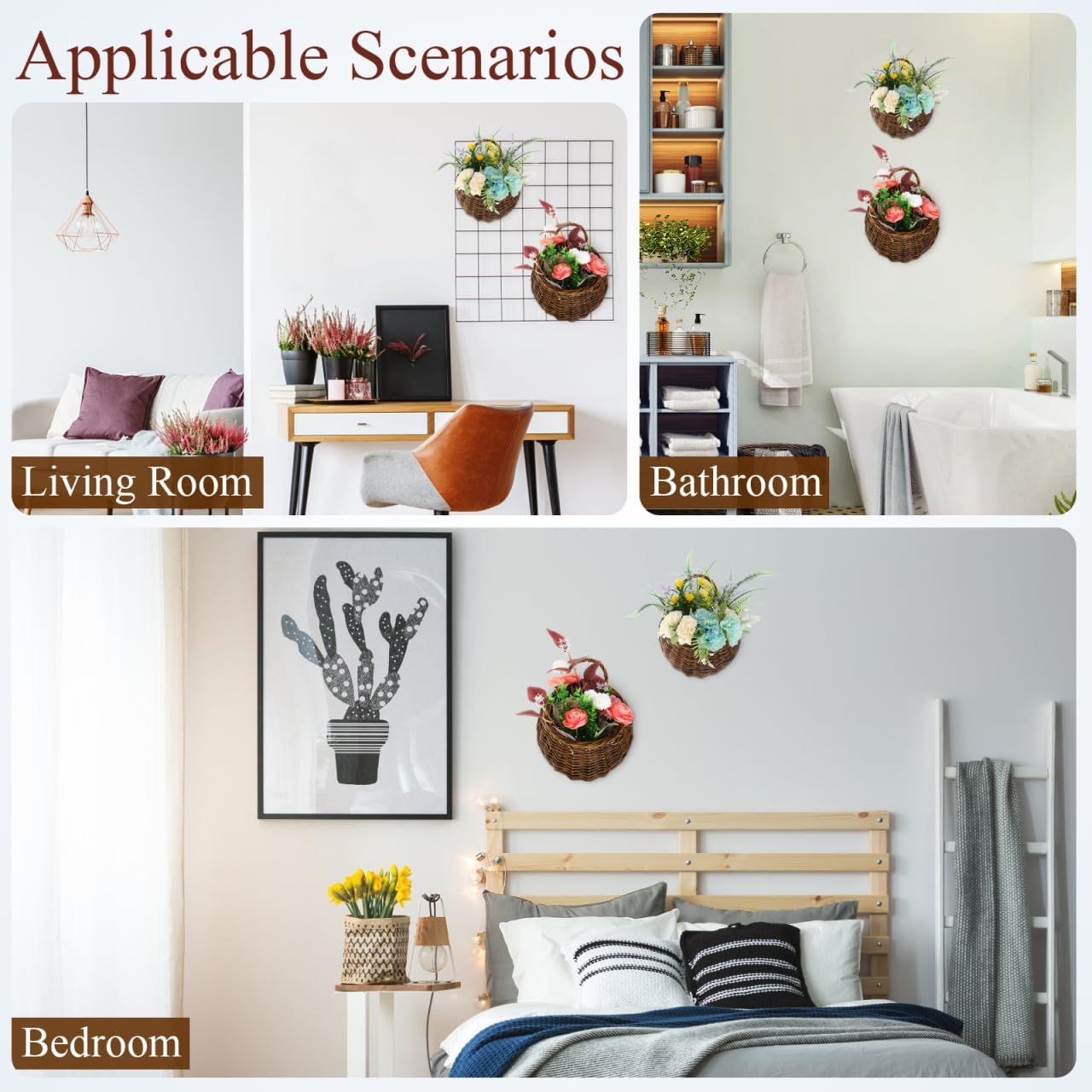Wall Hanging Flower Pot Basket Rattan Wall-Mounted Flower Basket