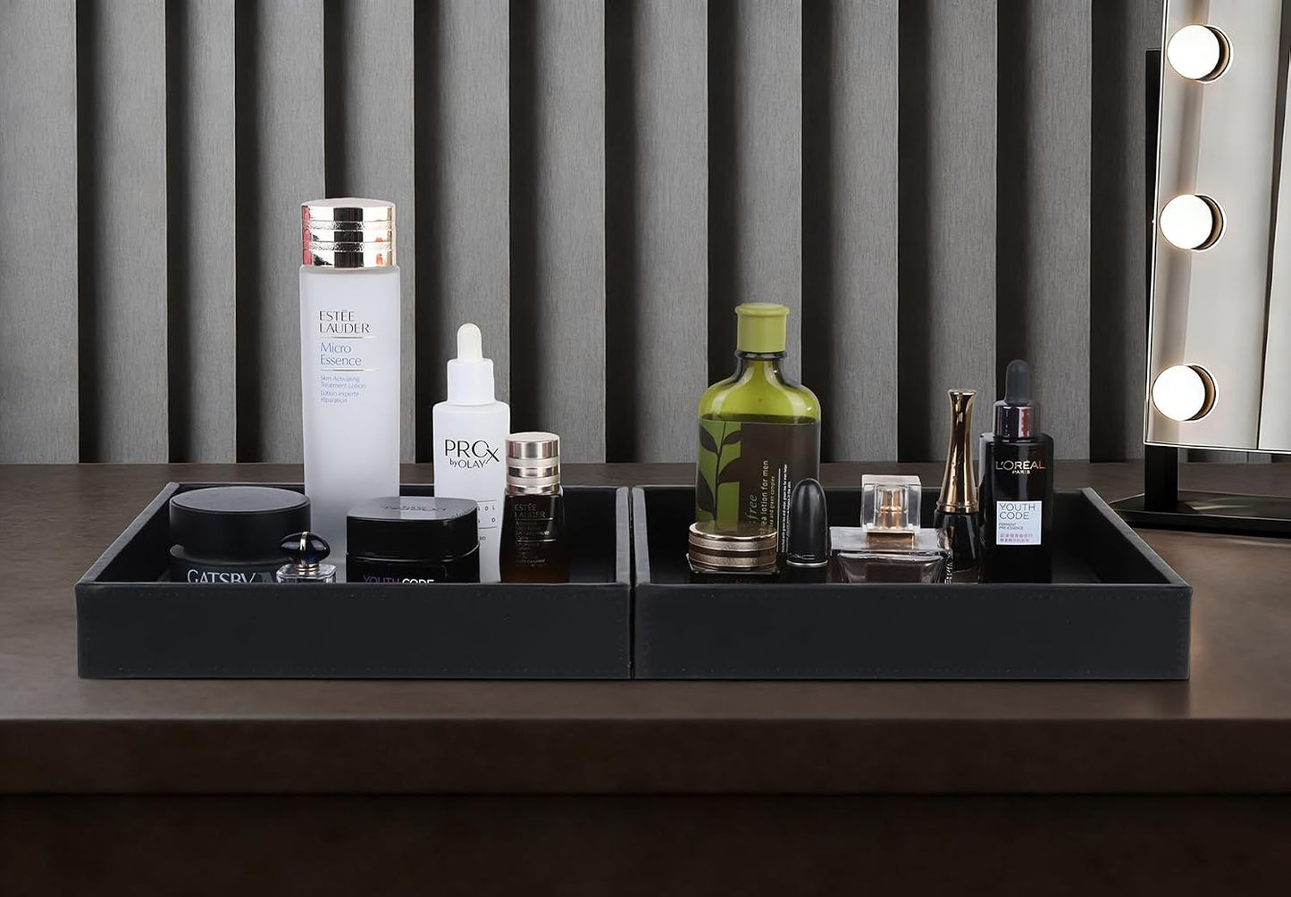 Faux Leather Vanity Tray / Black / 10 x 10 x 1.8