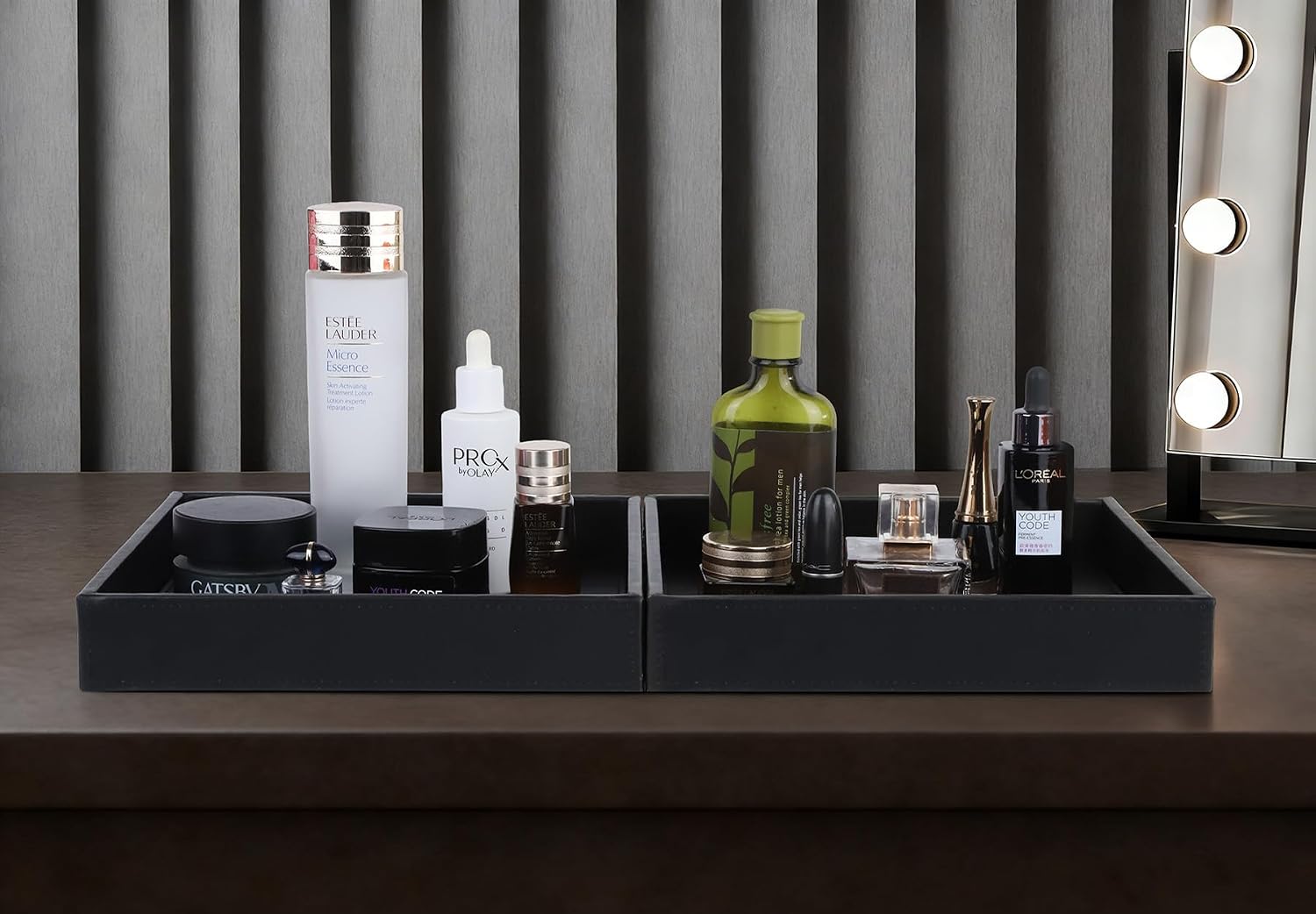 Faux Leather Vanity Tray / Black / 10 x 10 x 1.8