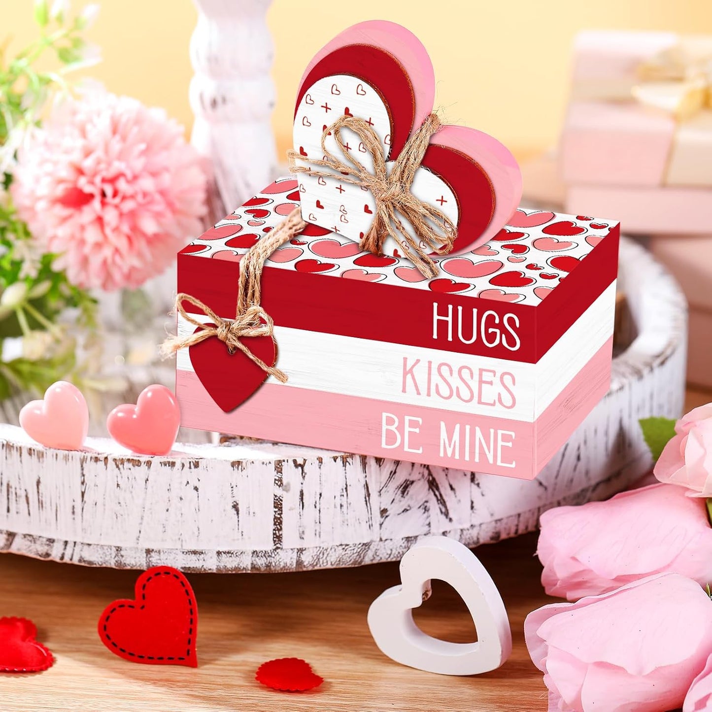 Valentine's Day Decorations Table Decor Rustic Wooden Signs Valentines Tiered / Heart / Set of 4