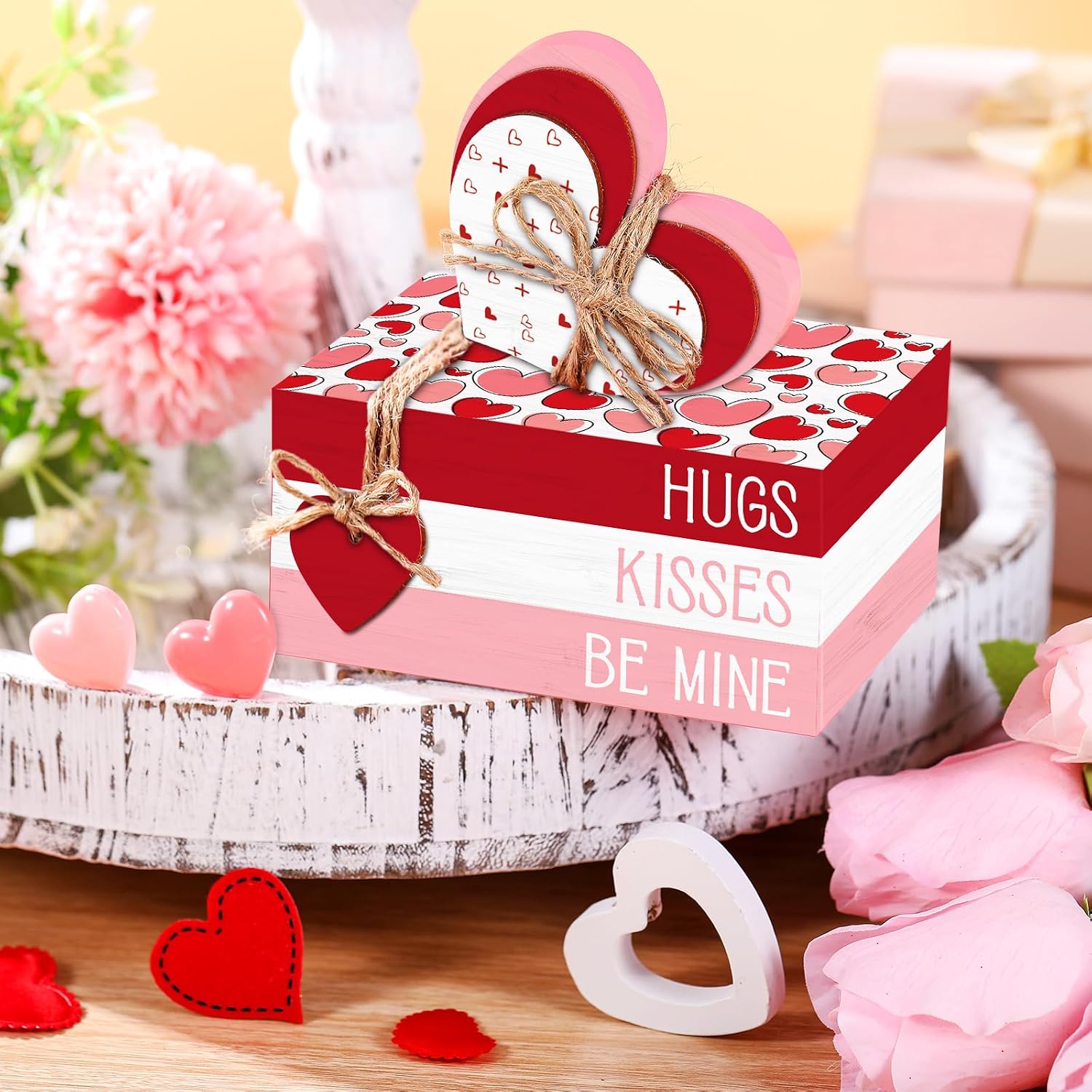 Valentine's Day Decorations Table Decor Rustic Wooden Signs Valentines Tiered / Heart / Set of 4