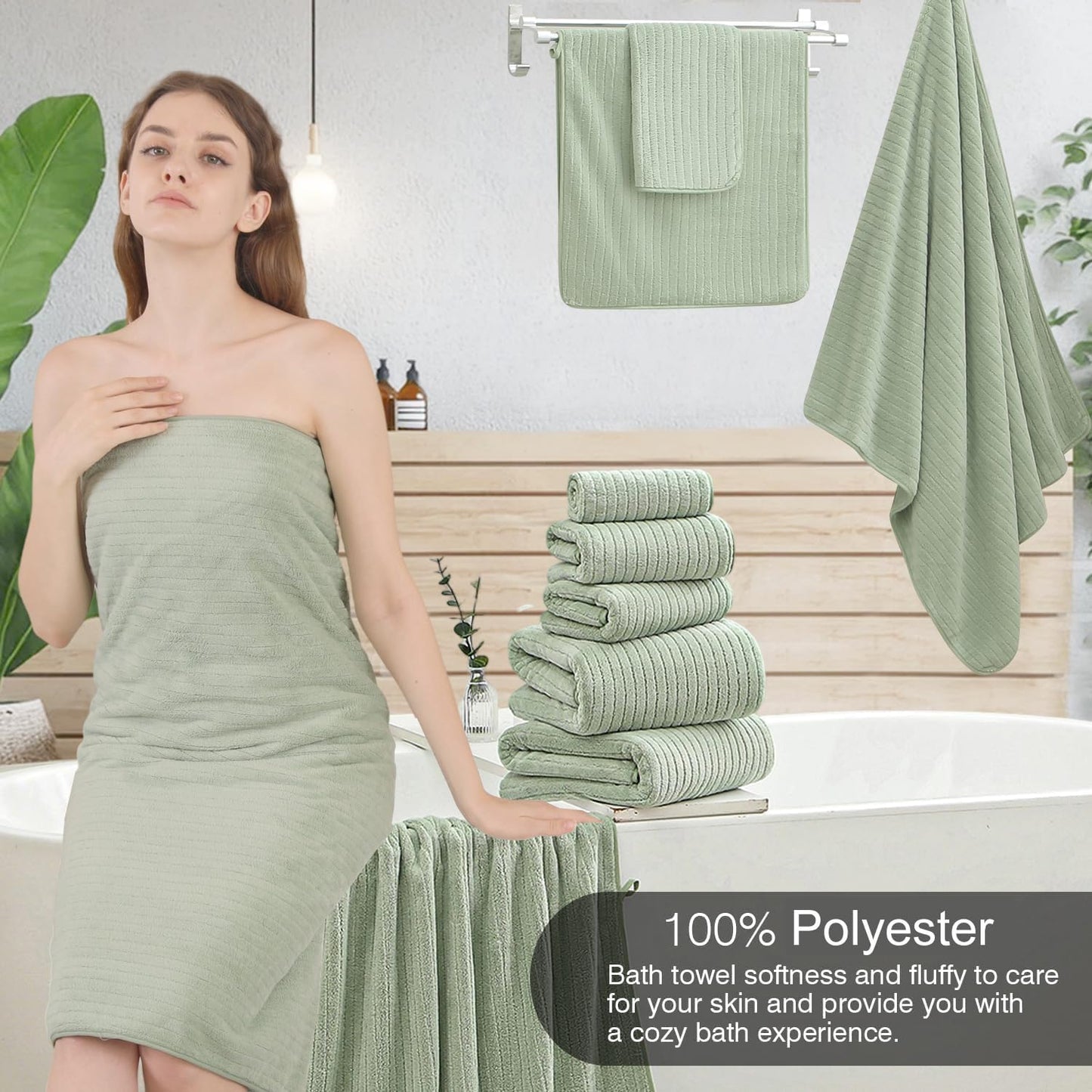 18 Piece Family Bath Towel Set Include 6 Bath Towels,6 Hand Towels and 6 Washcloths Soft Bathroom Towel with Hanging