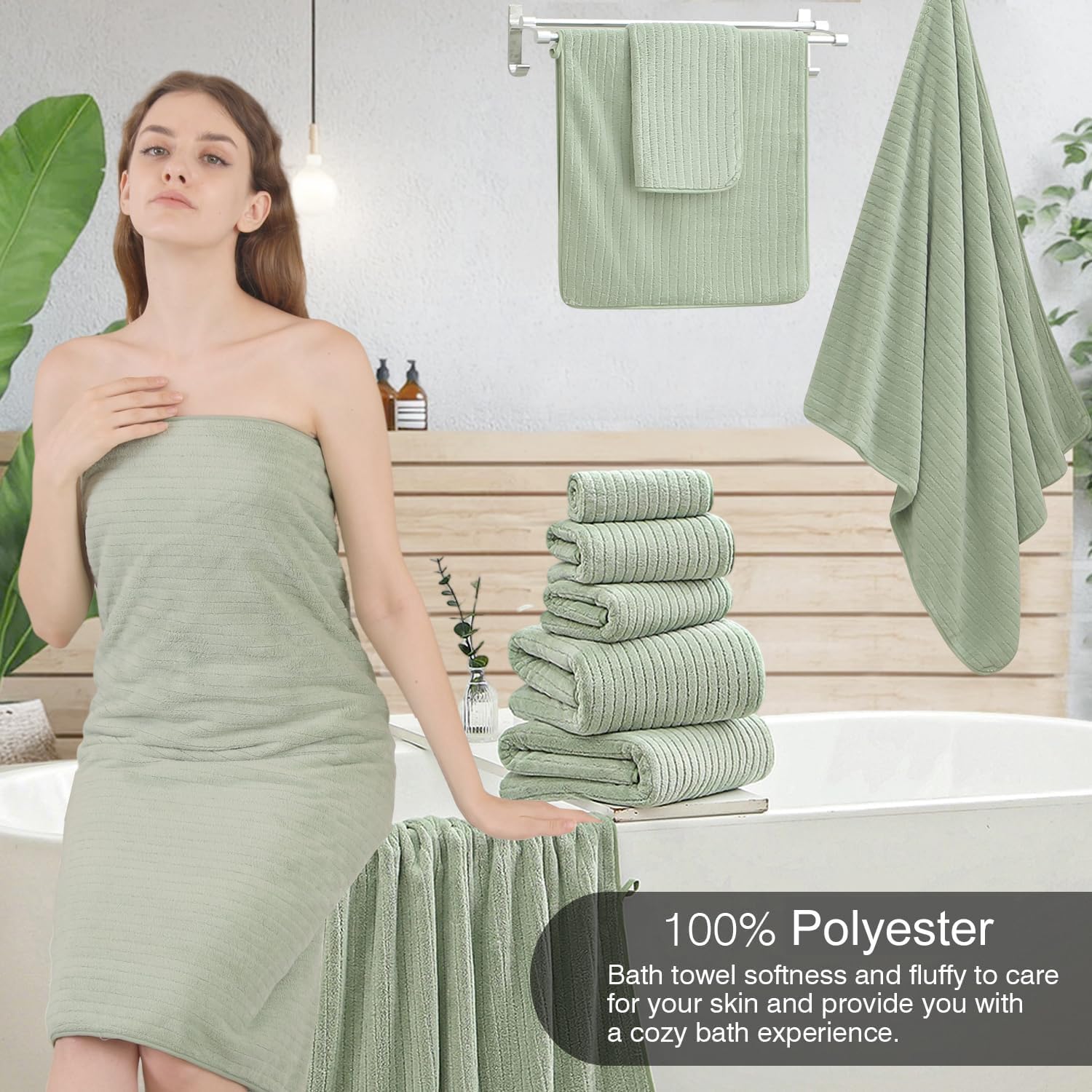 18 Piece Family Bath Towel Set Include 6 Bath Towels,6 Hand Towels and 6 Washcloths Soft Bathroom Towel with Hanging