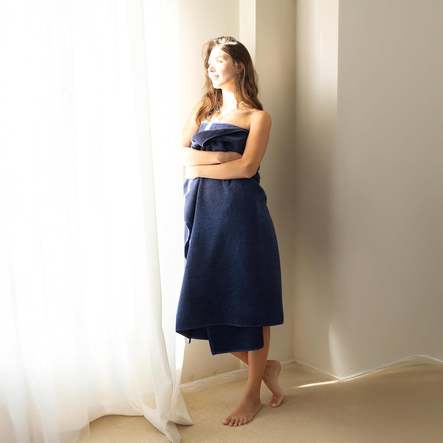 SALBAKOS Luxury 100% Turkish Cotton Bath Sheet 40x80 (1-Piece, Navy Blue) | Extra Large Jumbo Oversized Bathroom and