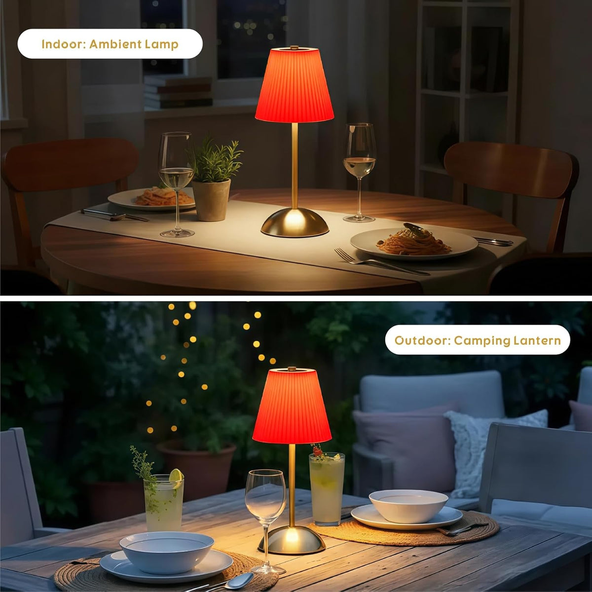Set of 2 Orange LED Table Lamps, Mini Cordless Lamps Rechargeable | Small Wireless Table Lamp, Stepless Dimming Battery