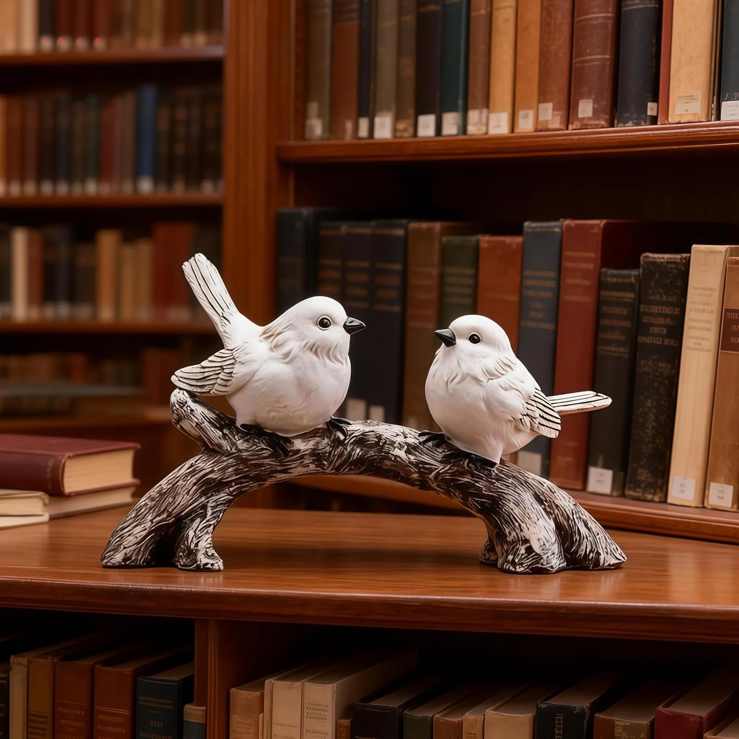 Handcrafted Couple Bird Statue / White