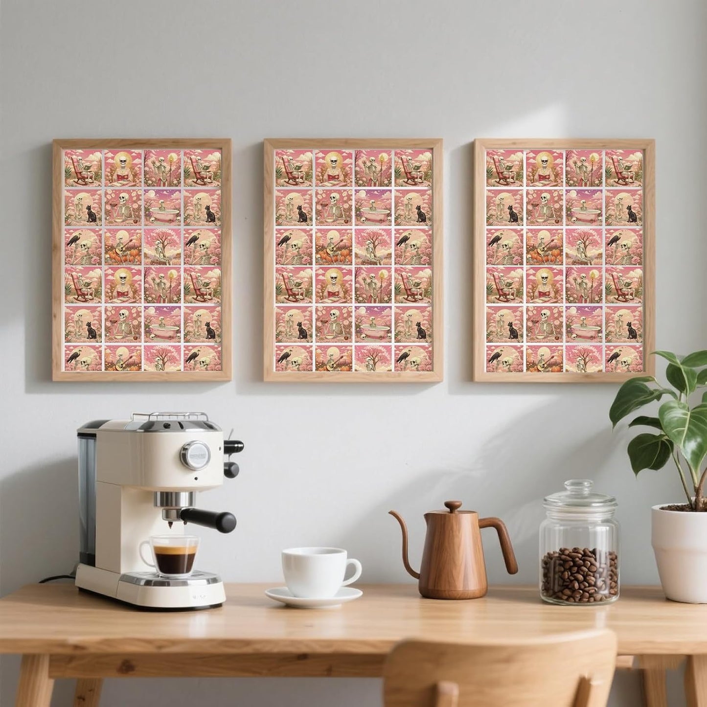 9 Style Tile Stickers Skulls Peel and Stick Dreamlike Style Wall Tile / Pink Scene / Set of 36