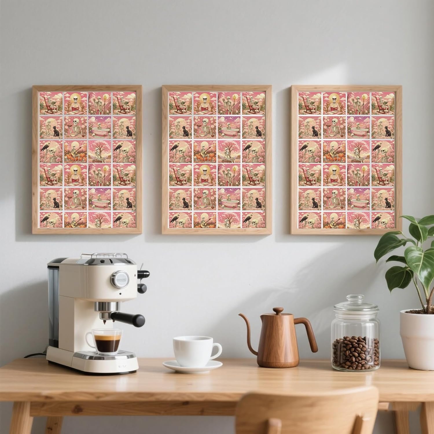 9 Style Tile Stickers Skulls Peel and Stick Dreamlike Style Wall Tile / Pink Scene / Set of 36