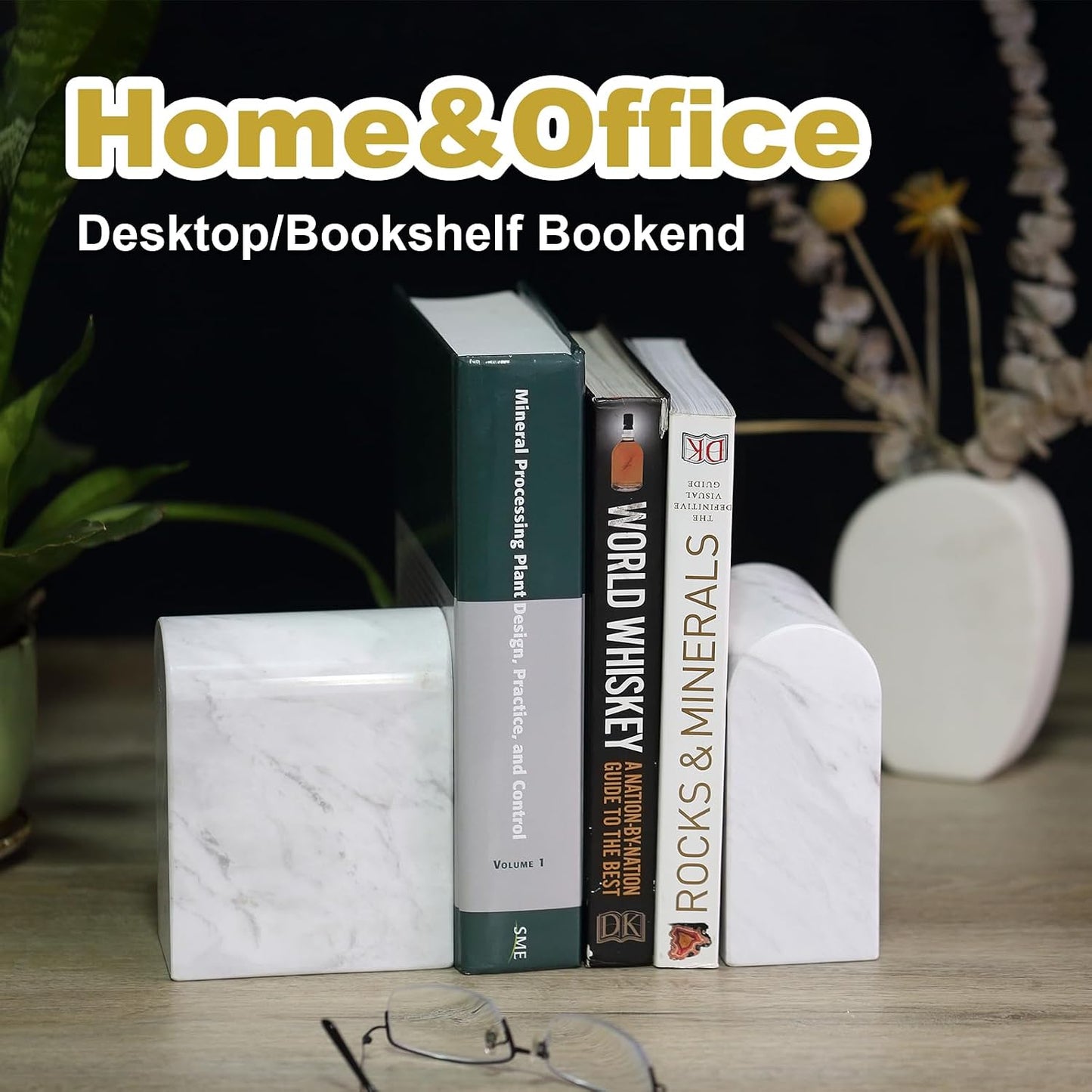 Book Ends for Heavy Books / White Marble-volakas