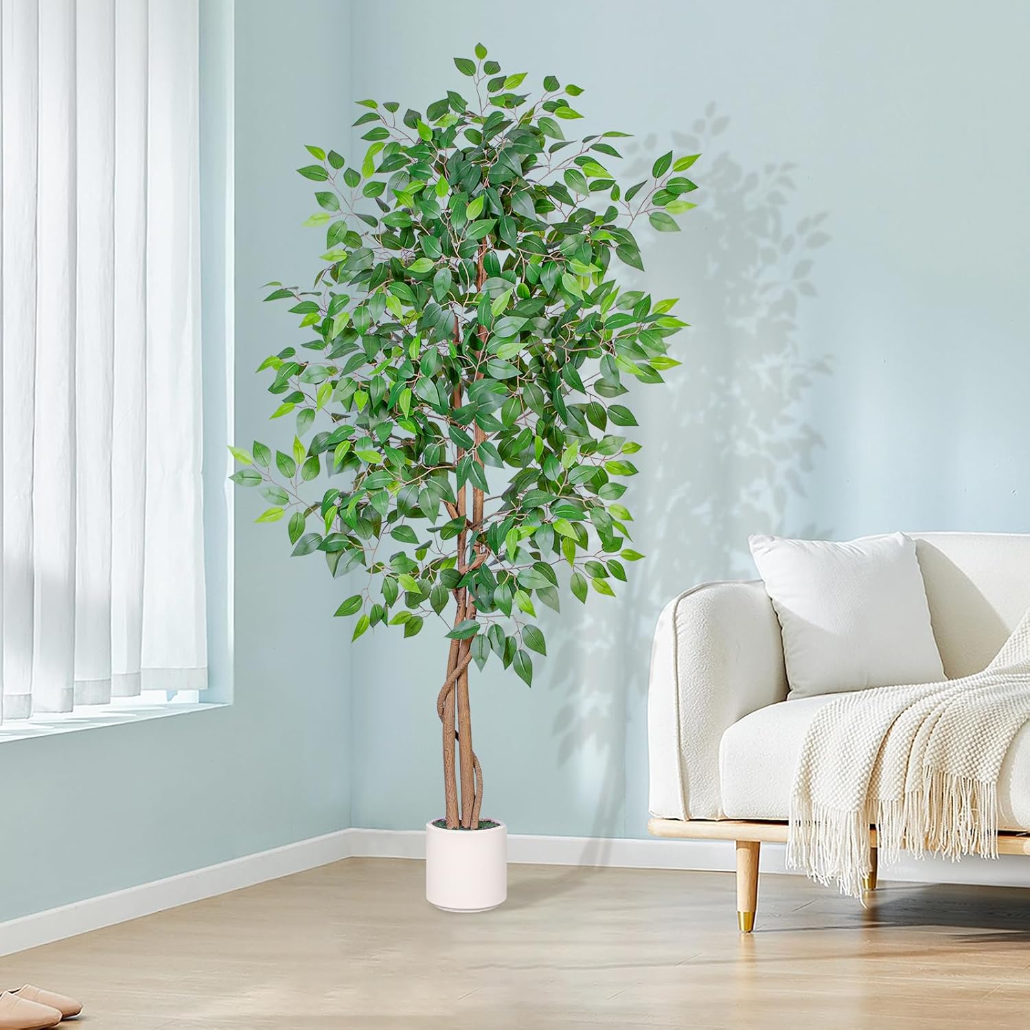 Realistic Faux Silk Indoor Outdoor Plant / White-6ft / 6 Inch