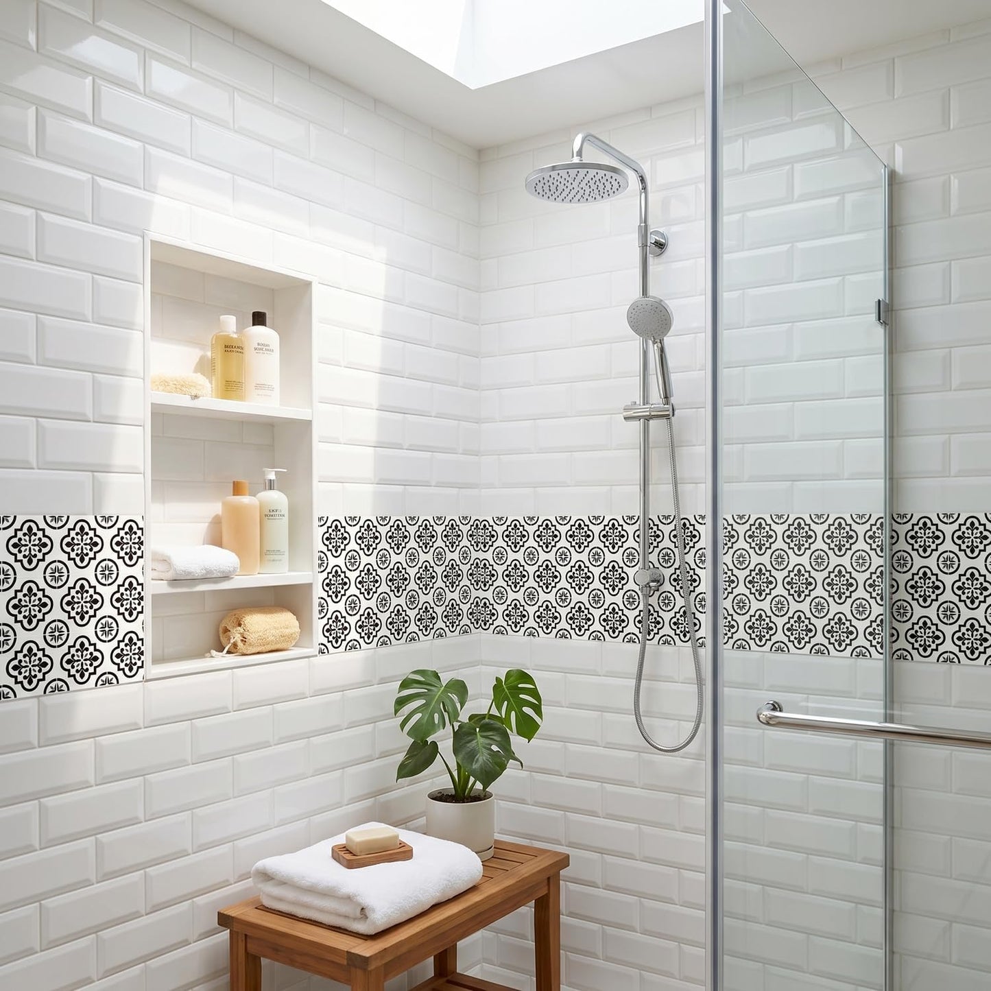 White Peel and Stick Tiles / Black / 5.9 Inch / Set of 16