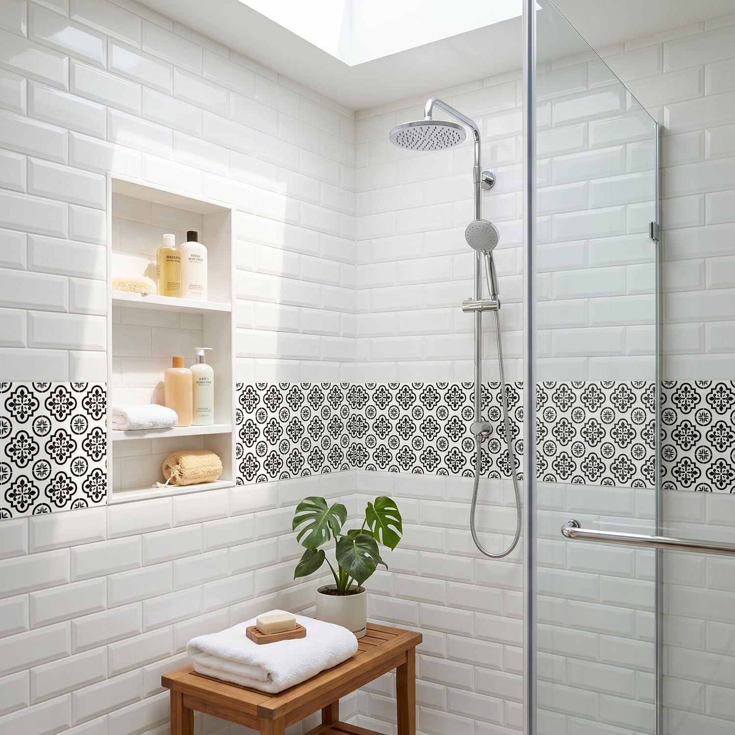 White Peel and Stick Tiles / Black / 5.9 Inch / Set of 16