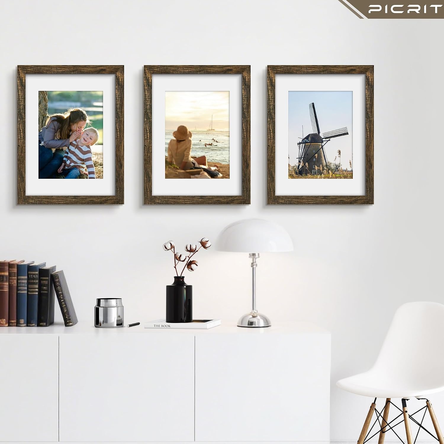 16x24 Rustic Brown Picture Frame, Poster Frame for Wall, 3 Pack | Fits 12x18 Photos With Mat or 16x24 Without Mat