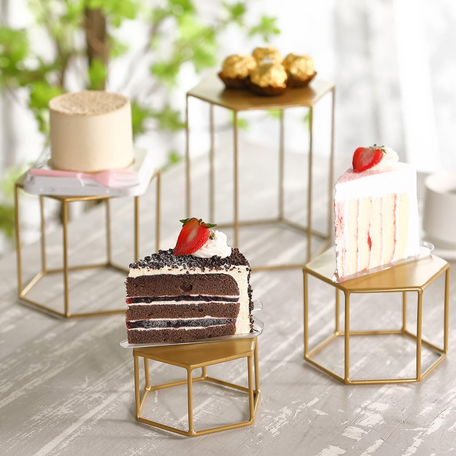 Modern Brass Buffet Display Stands / Upgraded Hexagonal / Set of 4