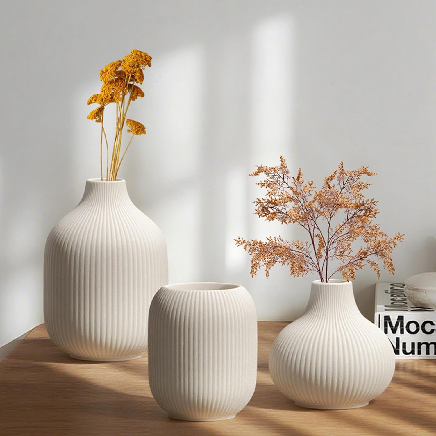 White Small Ceramic Vases / 3-piece-set / Round White / Set of 3