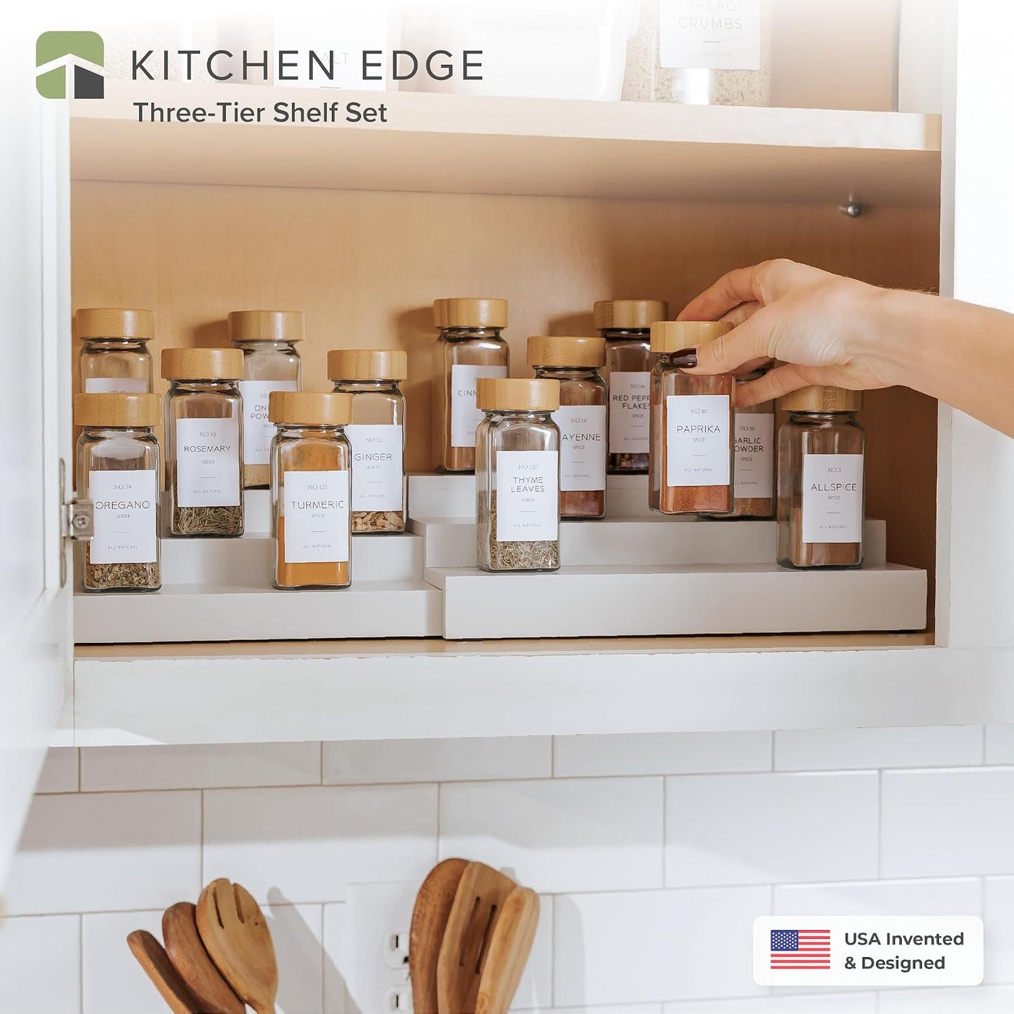 3-Tier Expandable Spice Rack Organizer, White | Fits 36 spice jars, pantry storage, non-slip feet