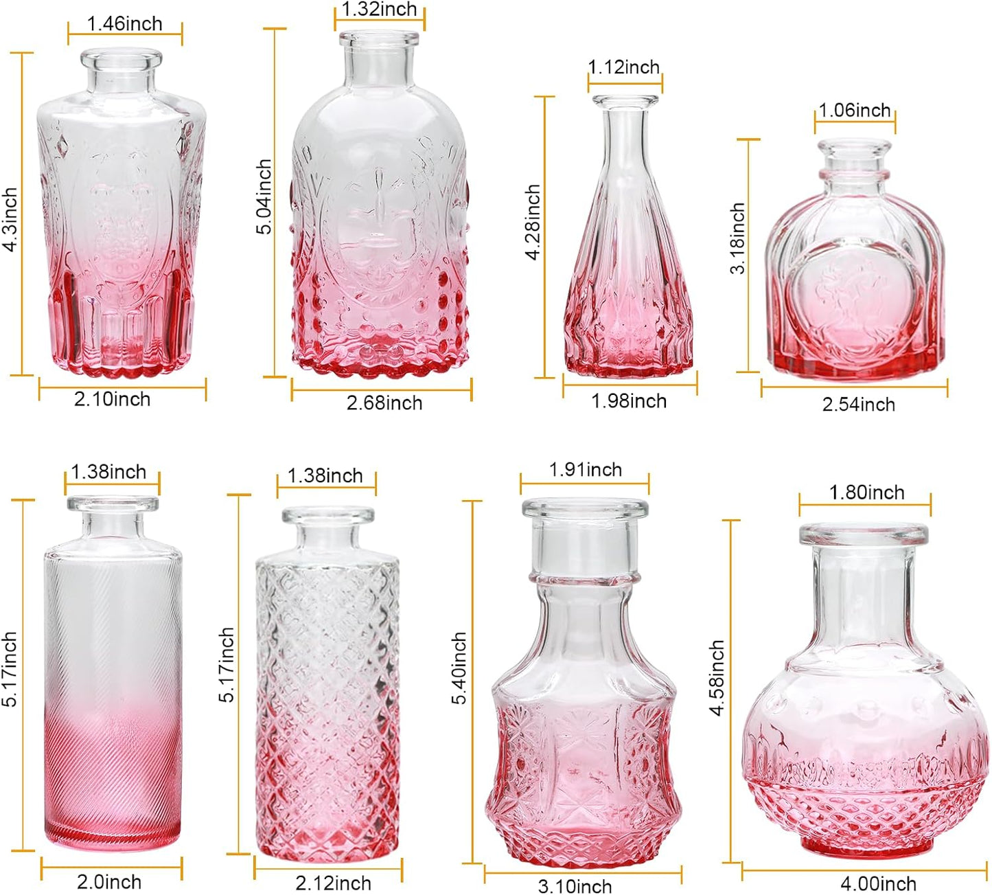 Glass Bud Vase in Bulk / Pink / Set of 8