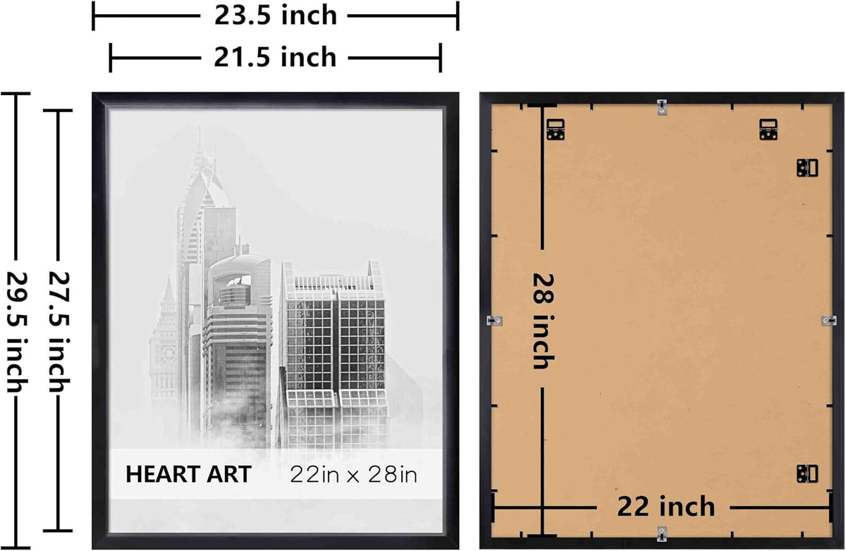HEART ART 22x28 Poster Frames Without Mat Set of 4, Black | picture frames 22 x 28 Poster Frames